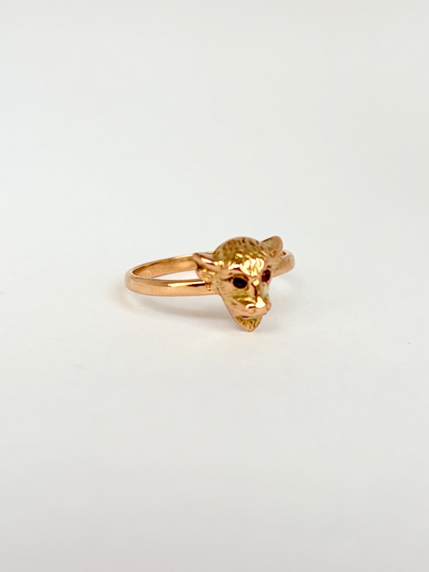 Vintage, 9ct gold Gargoyle Ring with Ruby Eyes.