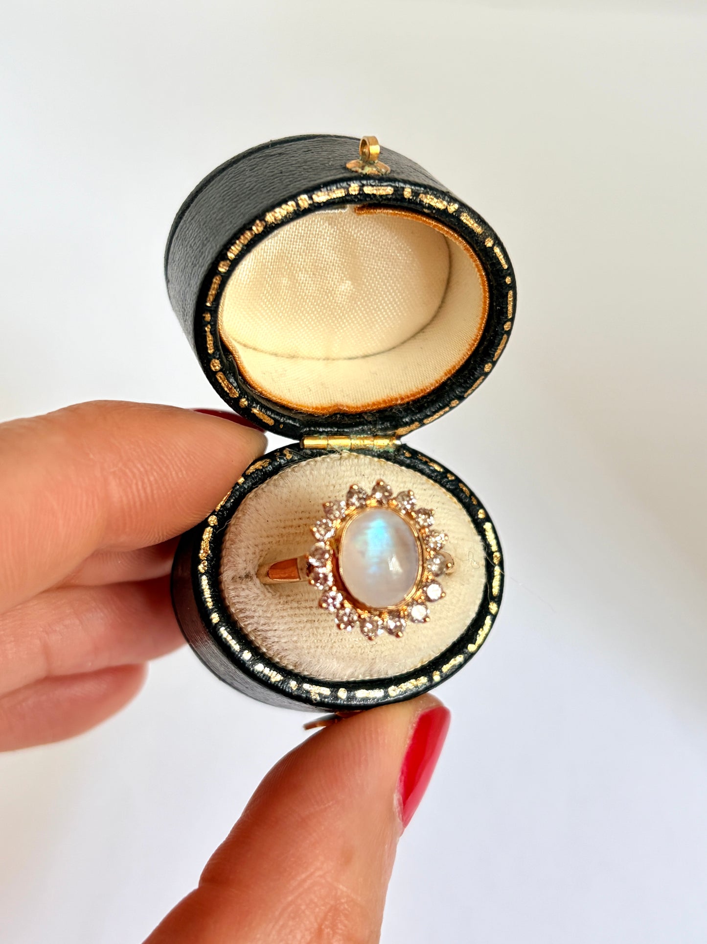 Vintage, 18ct Gold Moonstone and Diamond Cluster Ring