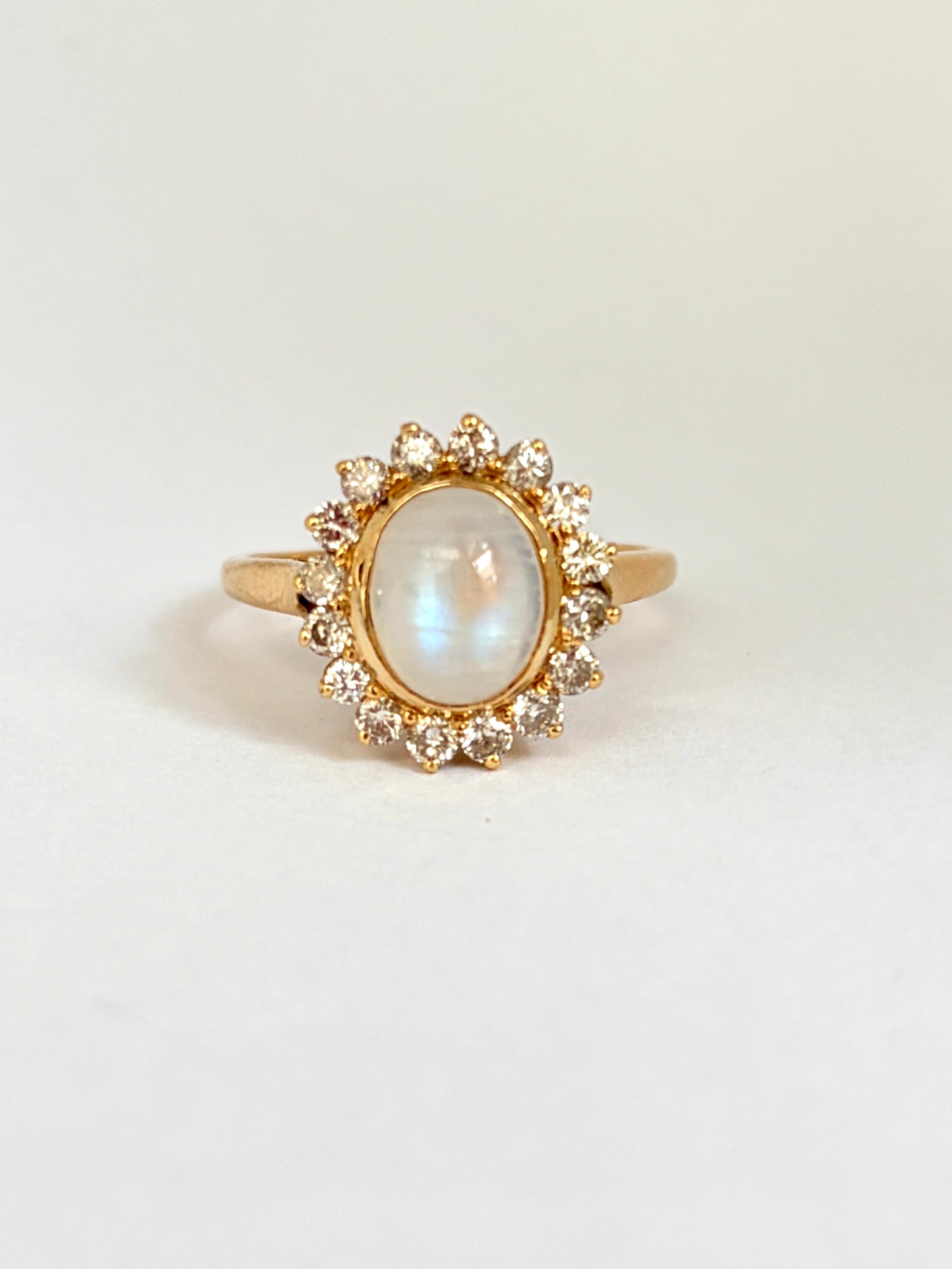 Vintage, 18ct Gold Moonstone and Diamond Cluster Ring