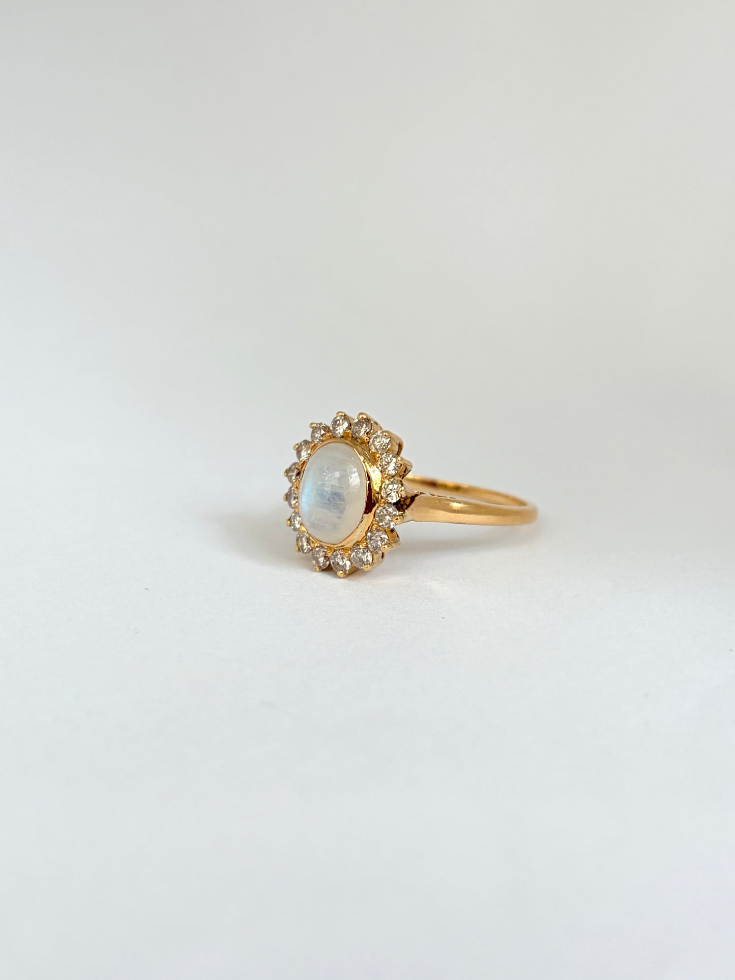 Vintage, 18ct Gold Moonstone and Diamond Cluster Ring