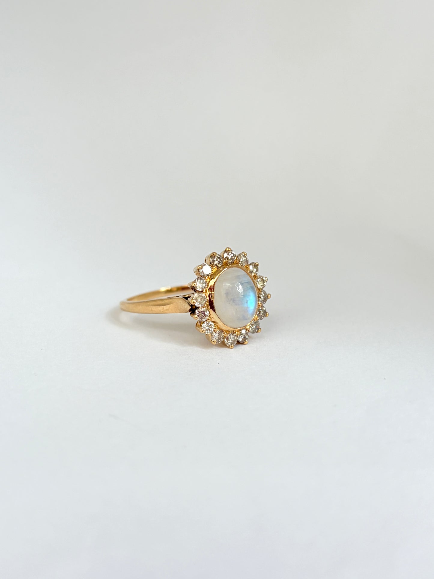 Vintage, 18ct Gold Moonstone and Diamond Cluster Ring