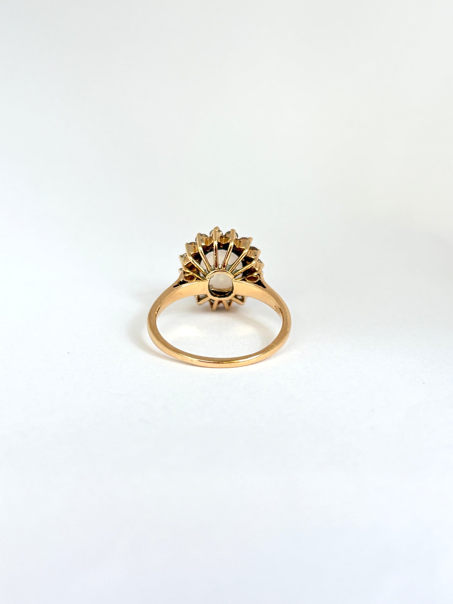 Vintage, 18ct Gold Moonstone and Diamond Cluster Ring