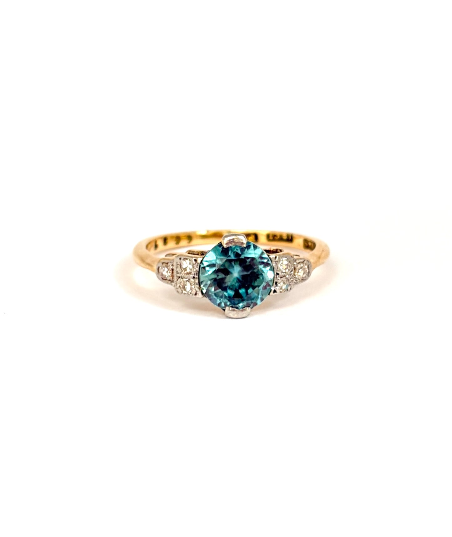 18ct Gold, Art Deco (1920s) Blue Zircon and Diamond Cluster Ring