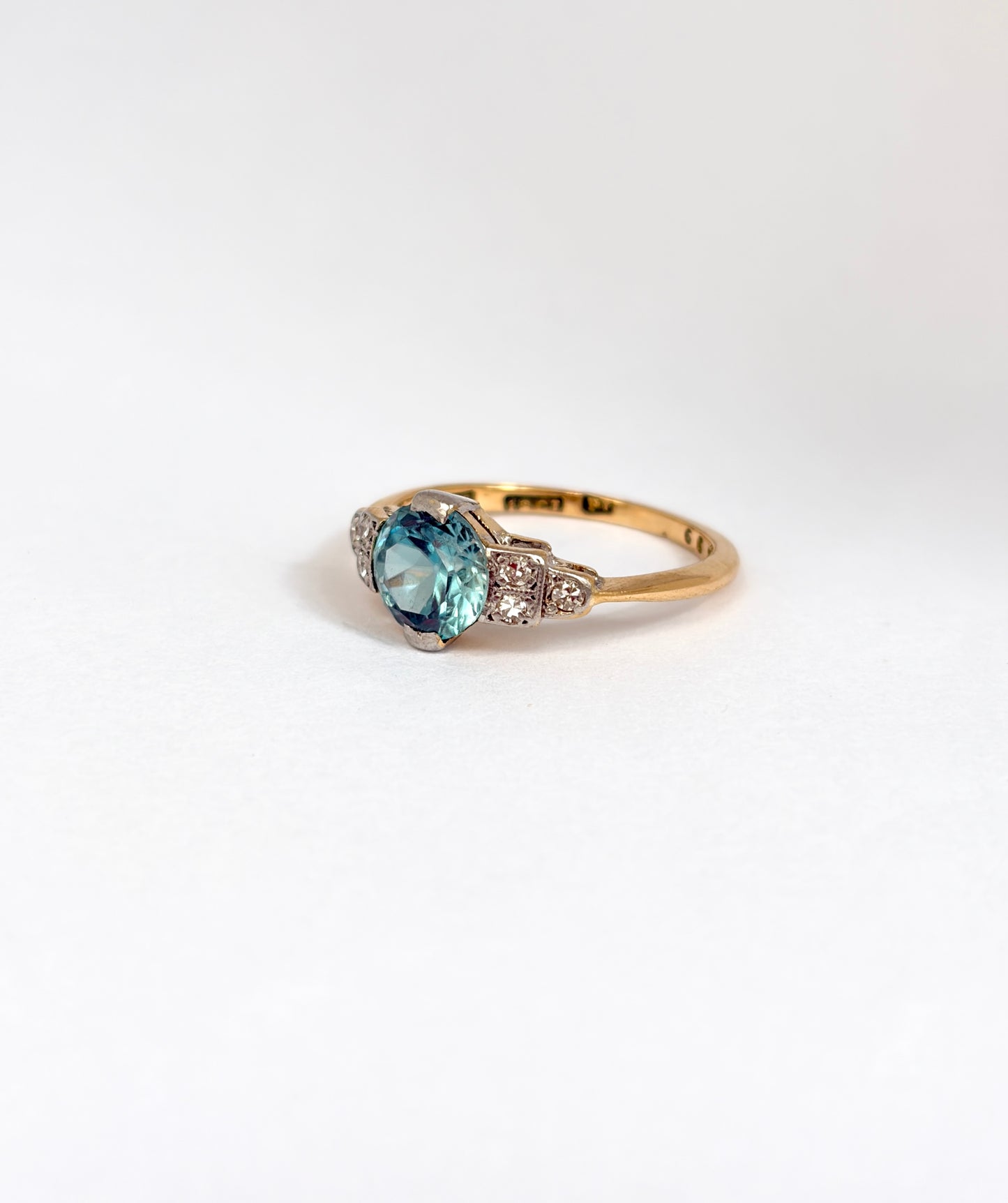 18ct Gold, Art Deco (1920s) Blue Zircon and Diamond Cluster Ring