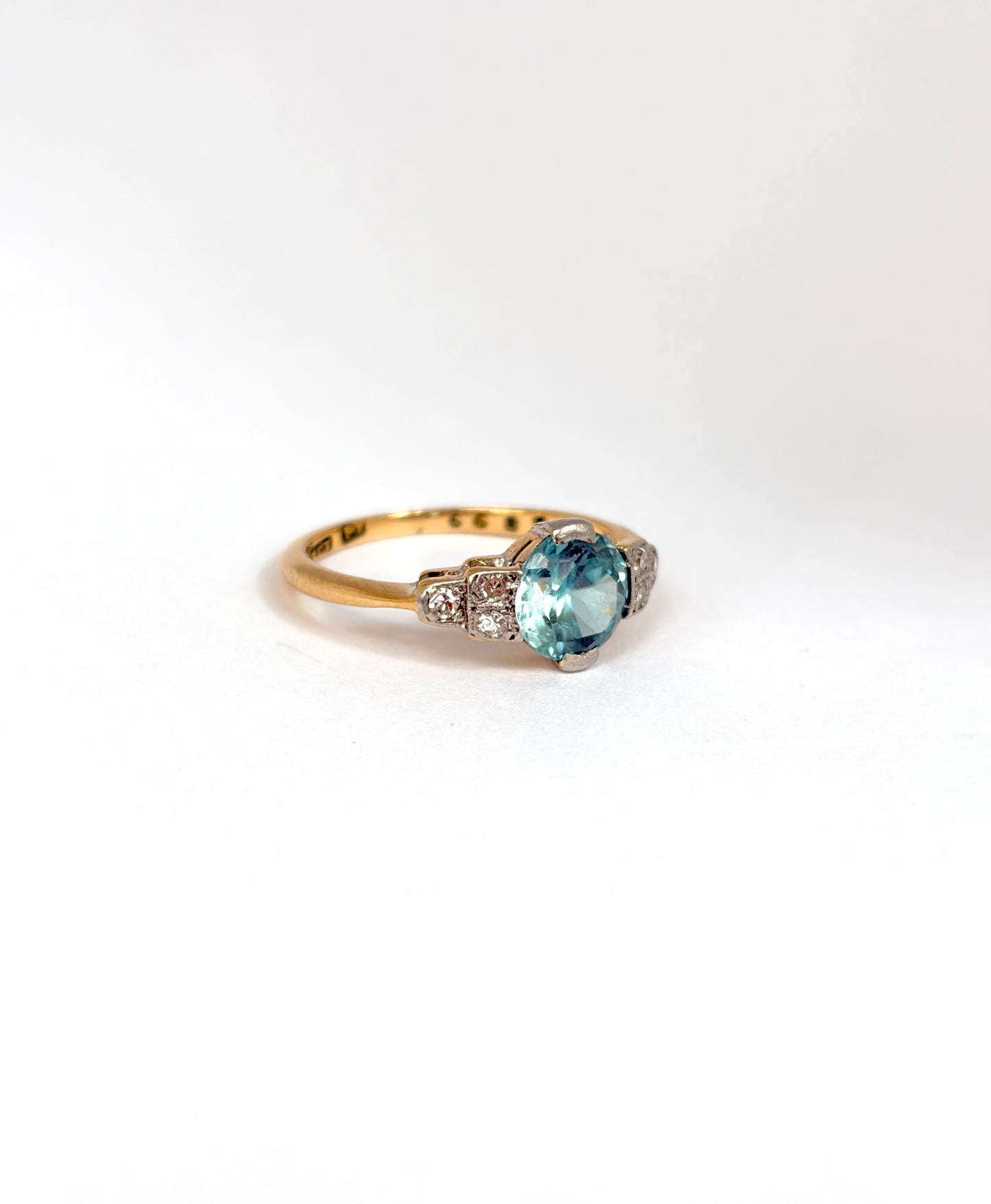 18ct Gold, Art Deco (1920s) Blue Zircon and Diamond Cluster Ring