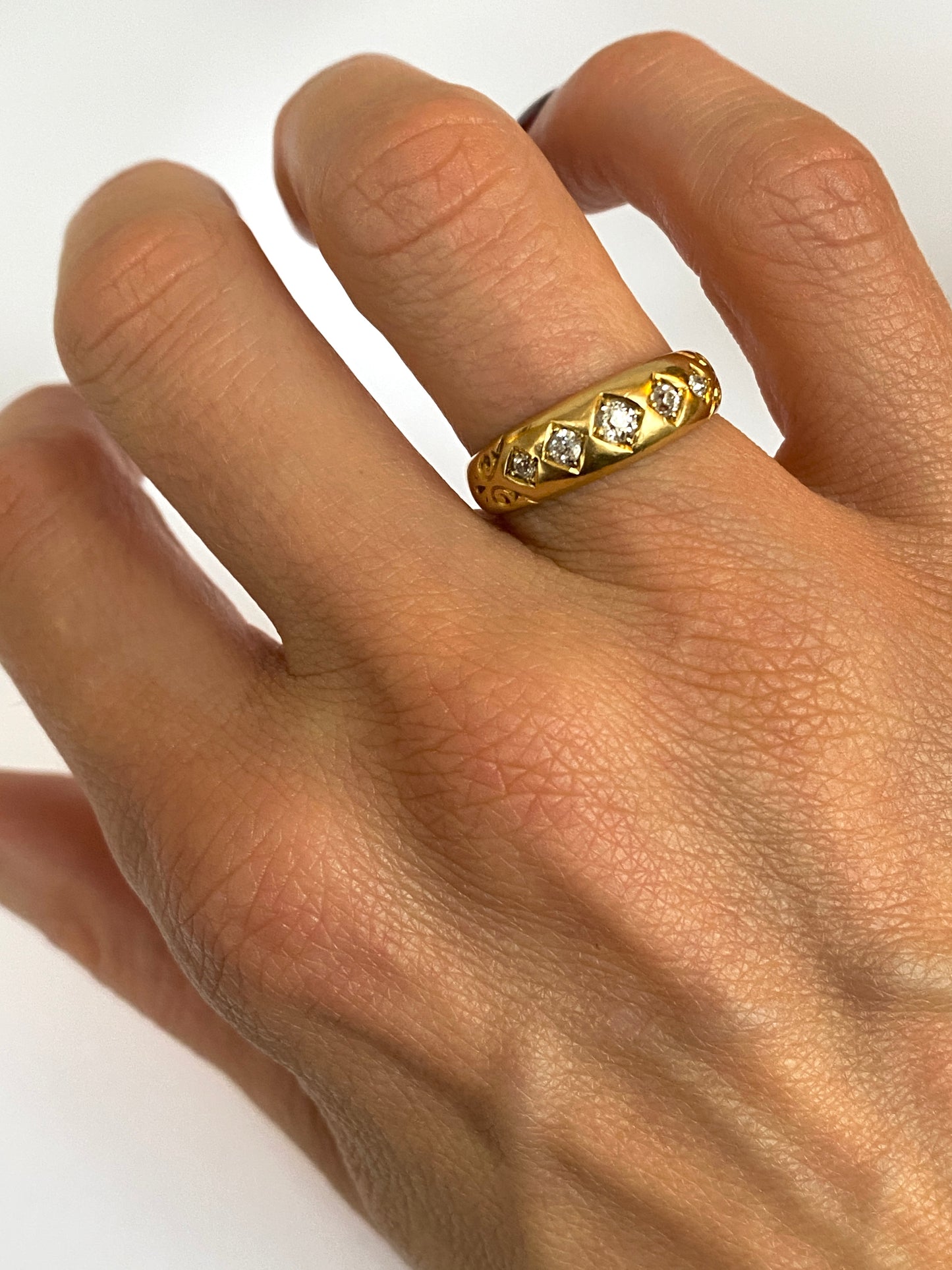 18ct Gold, Victorian, Diamond Gypsy Ring, Hallmarked for 18ct Gold, Birmingham 1893