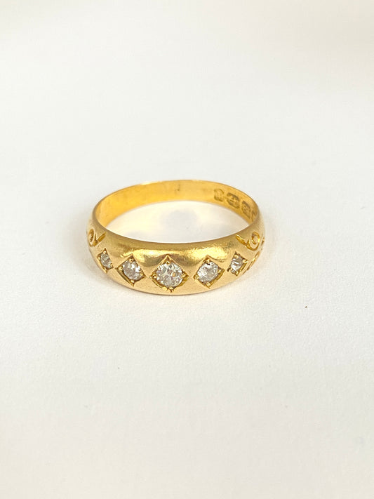 18ct Gold, Victorian, Diamond Gypsy Ring, Hallmarked for 18ct Gold, Birmingham 1893