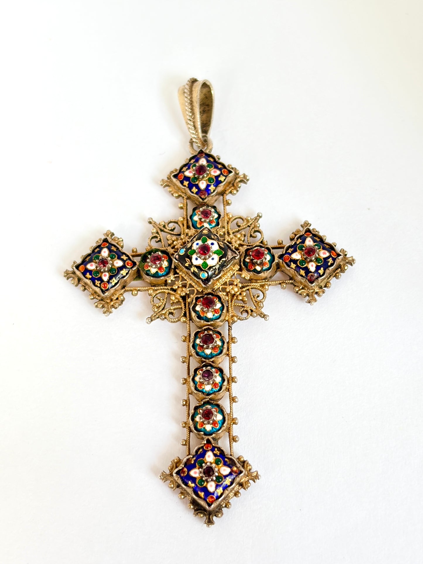Antique, French, Silver Gilt Bourg-en-Bresses Enamel Cross