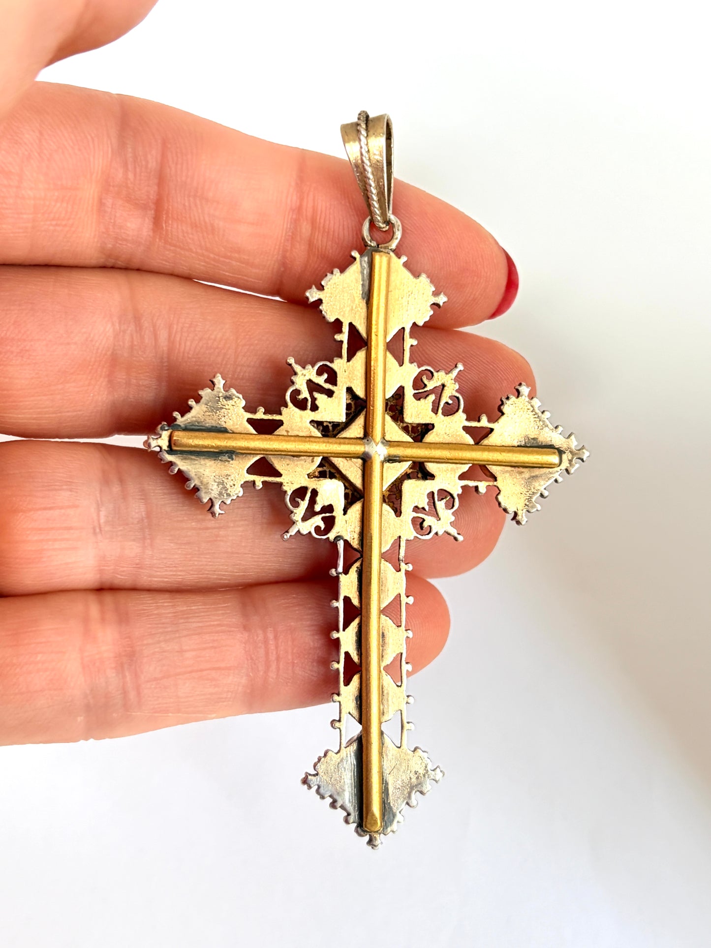 Antique, French, Silver Gilt Bourg-en-Bresses Enamel Cross