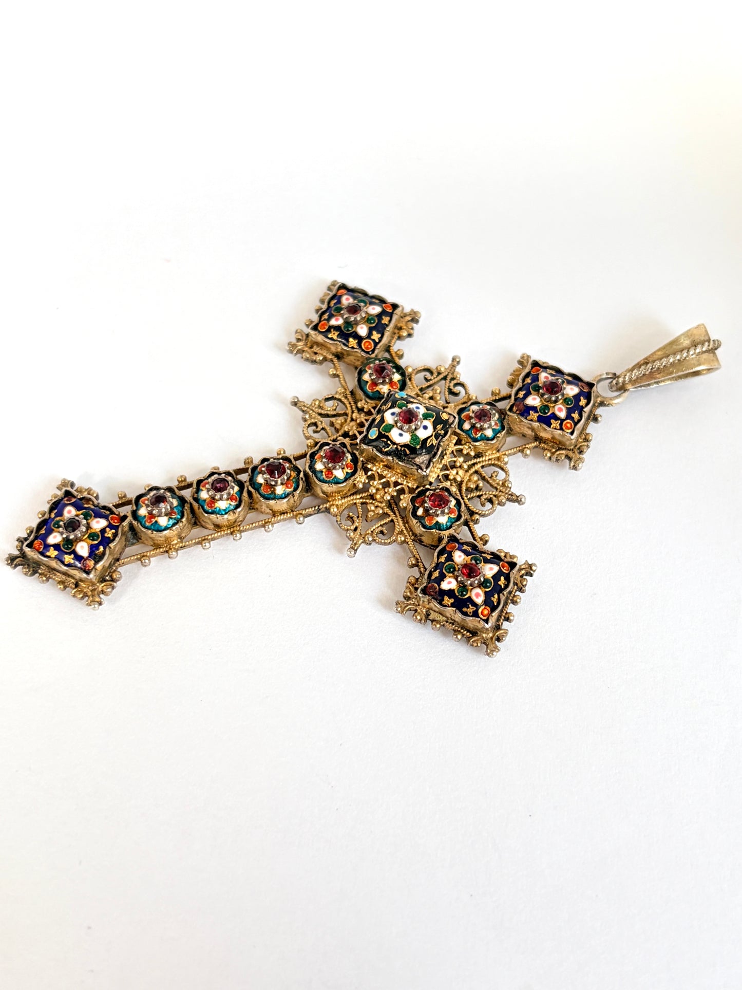 Antique, French, Silver Gilt Bourg-en-Bresses Enamel Cross