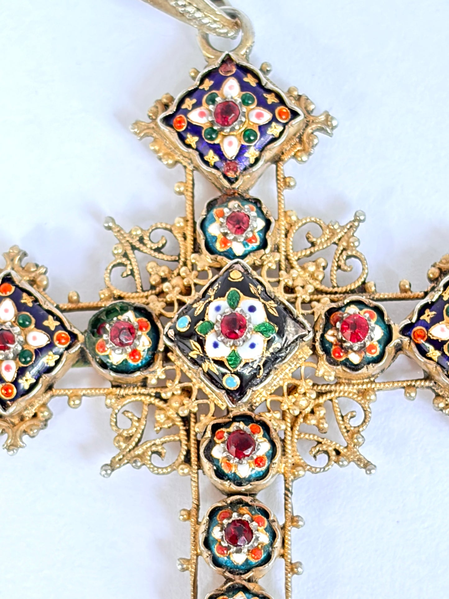 Antique, French, Silver Gilt Bourg-en-Bresses Enamel Cross
