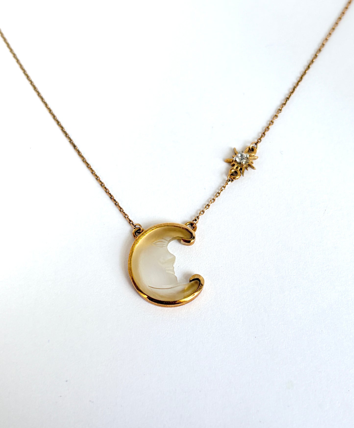 RESERVED 1st payment Vintage Glenn Lehrer, 9ct Gold 'Man in the Moon' Moon and Star necklace