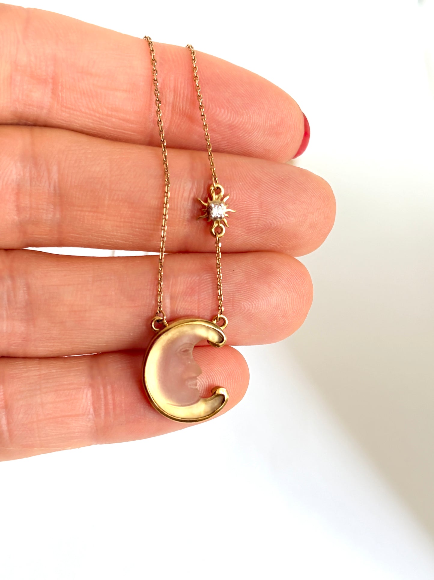 RESERVED 1st payment Vintage Glenn Lehrer, 9ct Gold 'Man in the Moon' Moon and Star necklace