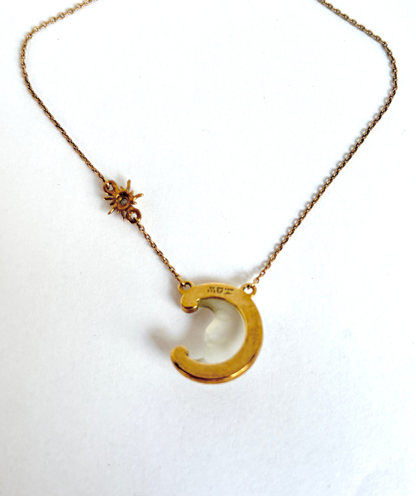 RESERVED 1st payment Vintage Glenn Lehrer, 9ct Gold 'Man in the Moon' Moon and Star necklace