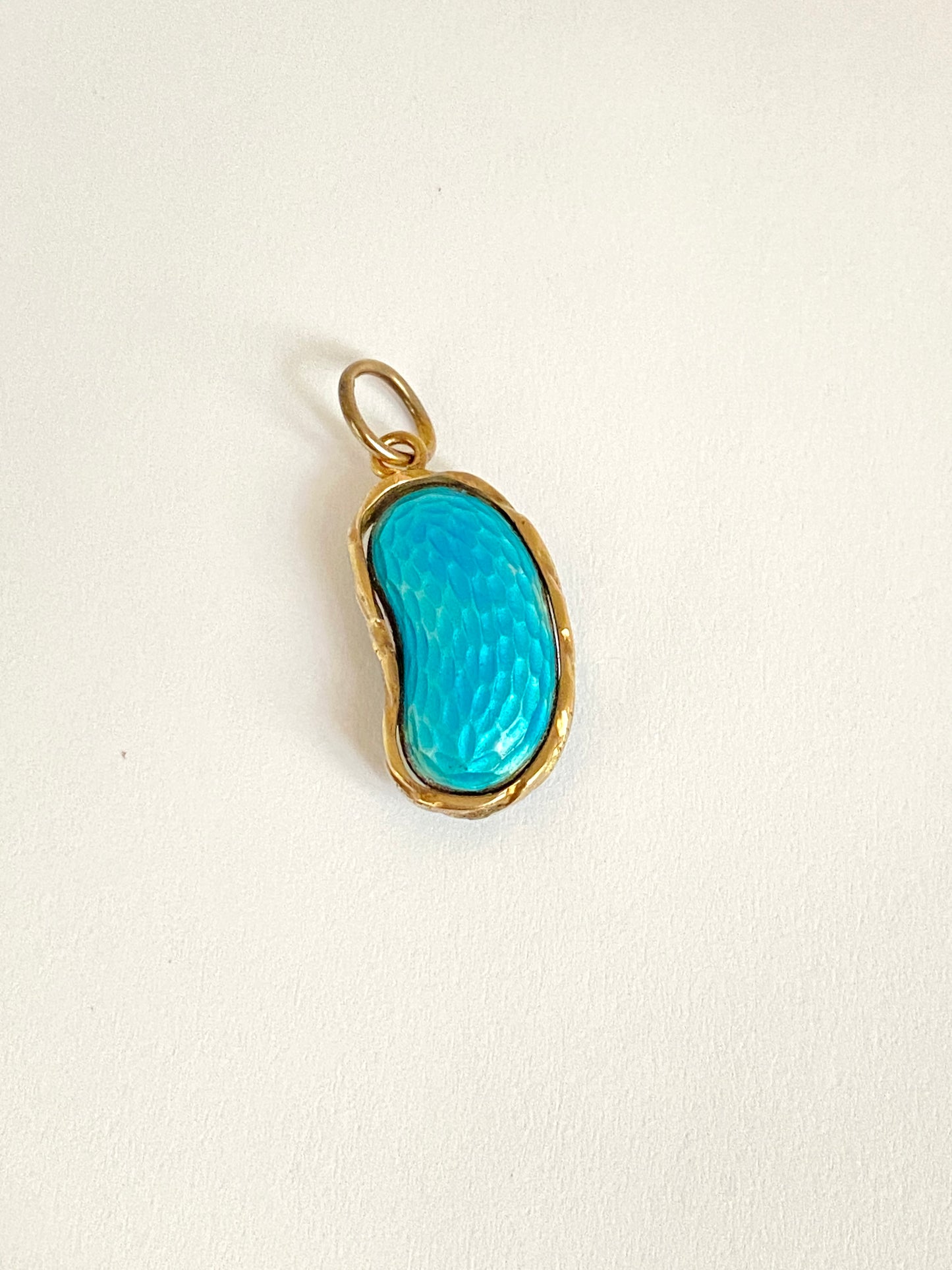 9ct Gold, Rare, Antique, Turquoise Enamel Kidney Bean Lucky Charm, Hallmarked 9ct Gold