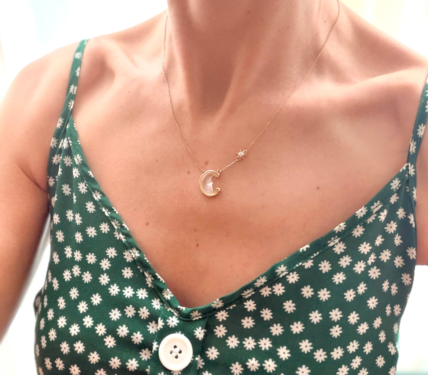 RESERVED 1st payment Vintage Glenn Lehrer, 9ct Gold 'Man in the Moon' Moon and Star necklace