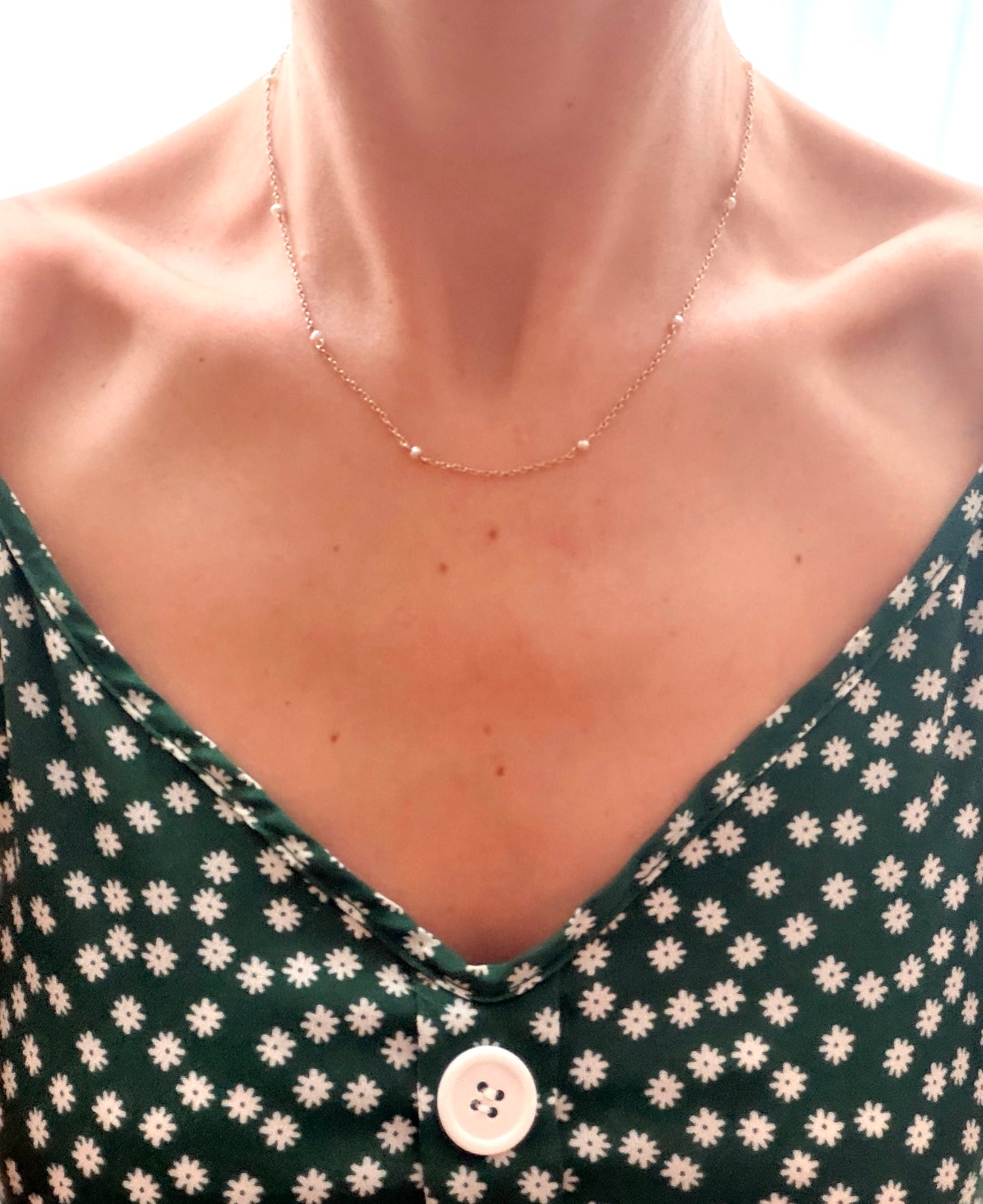 17 inch, Edwardian, 9ct Gold Pearl Station Necklace.