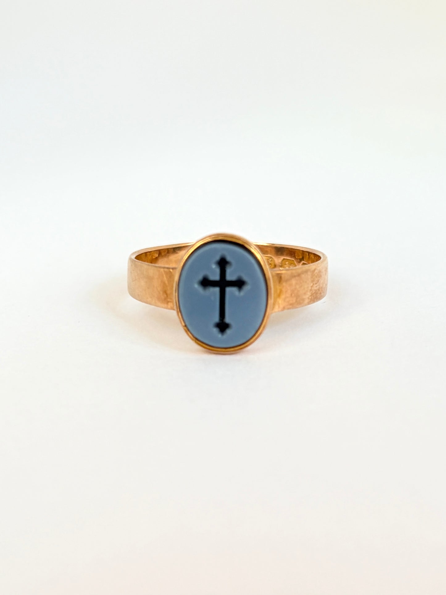 Victorian, 15ct Gold, Chalcedony  Cross Ring, Hallmarked Birmingham 1866