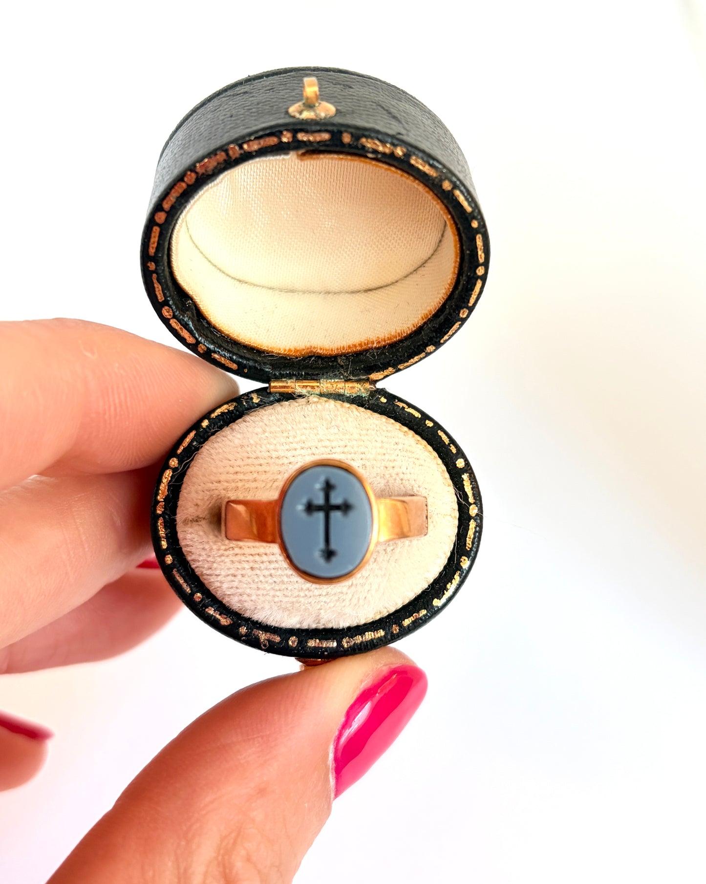 Victorian, 15ct Gold, Chalcedony  Cross Ring, Hallmarked Birmingham 1866