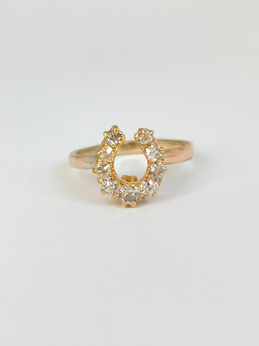 Vintage, Art Deco 15ct Gold,  Diamond Horse Shoe Ring