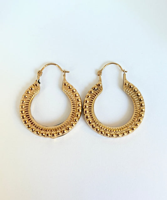 9ct Gold, Vintage Engraved Open Hoops