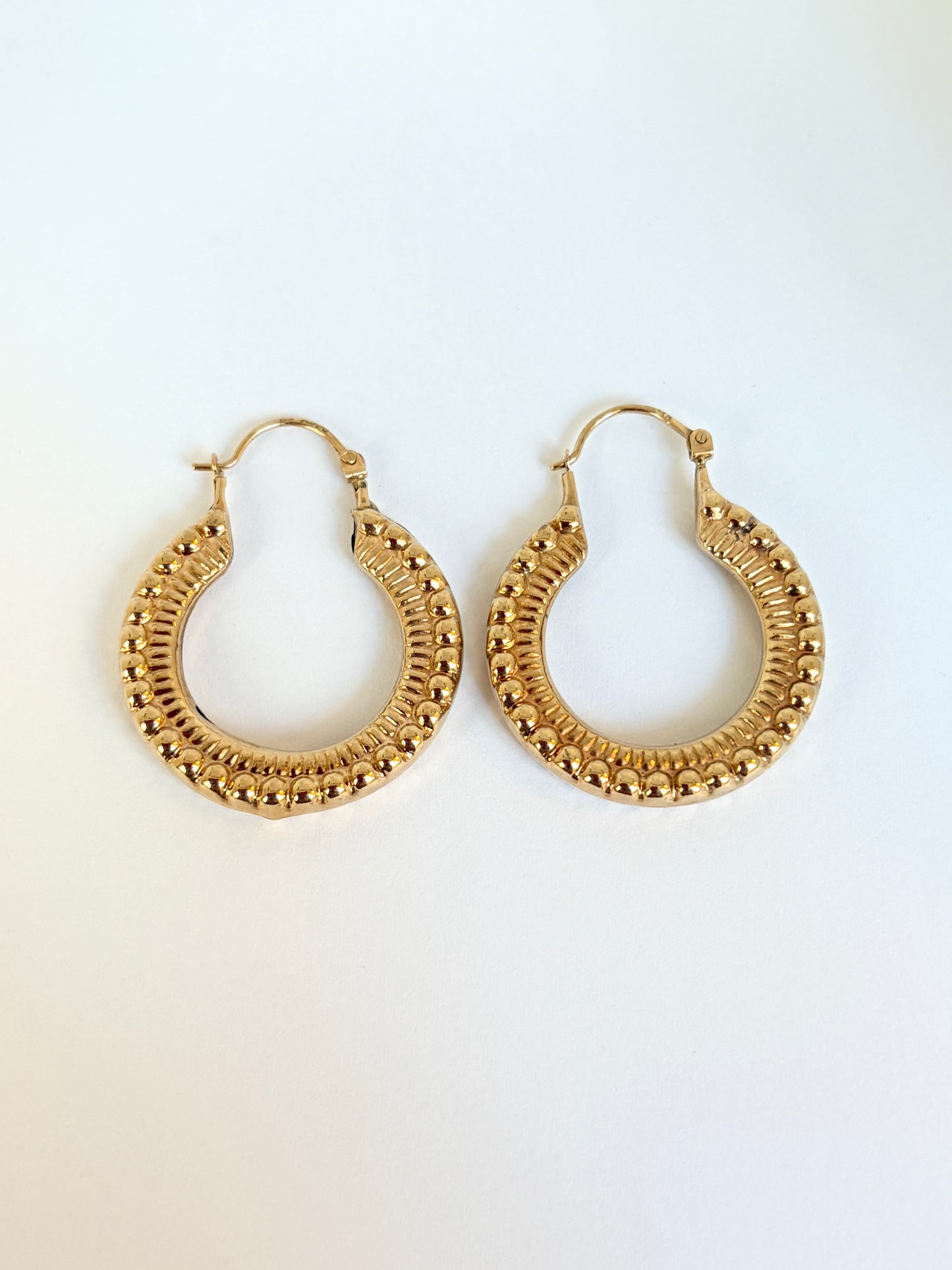 9ct Gold, Vintage Engraved Open Hoops