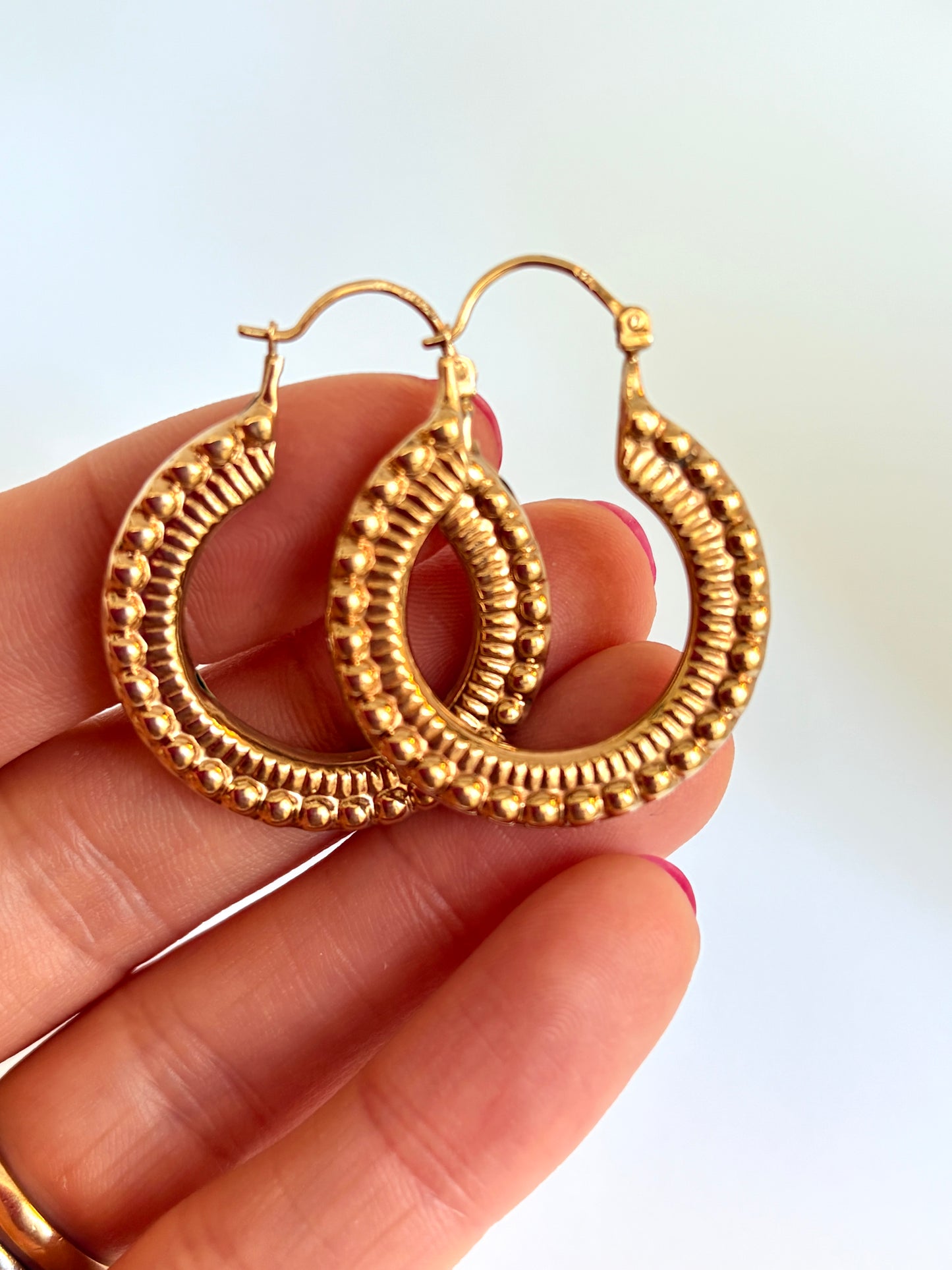 9ct Gold, Vintage Engraved Open Hoops