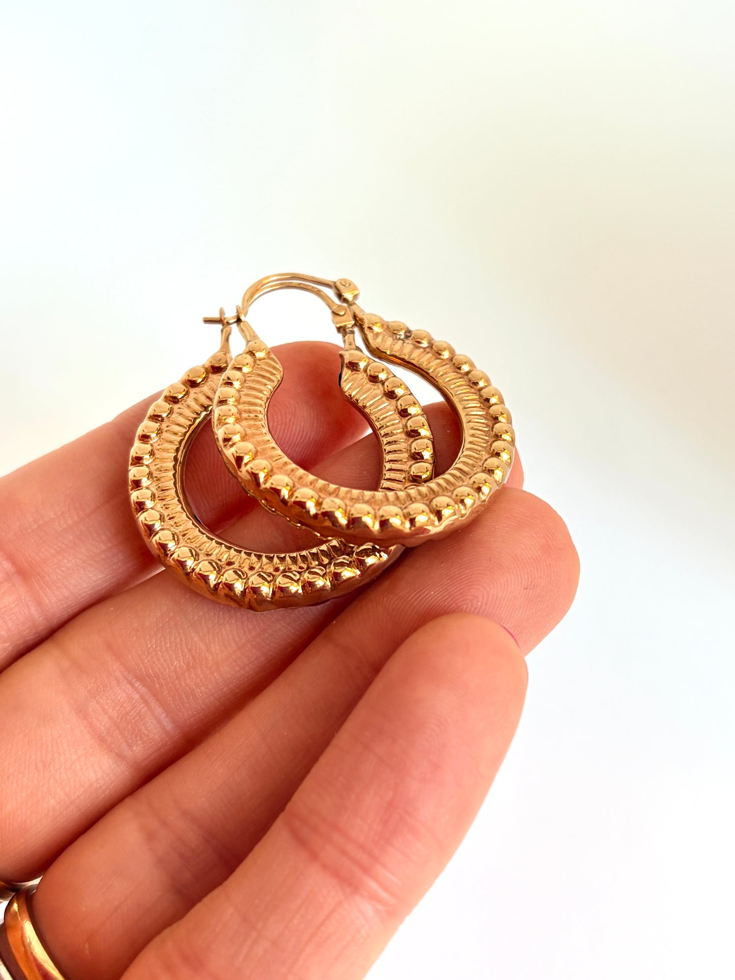 9ct Gold, Vintage Engraved Open Hoops