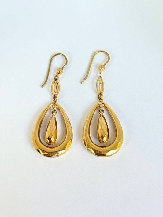 9ct Gold, Vintage Faceted Pear Drop Tear Drop Earrings
