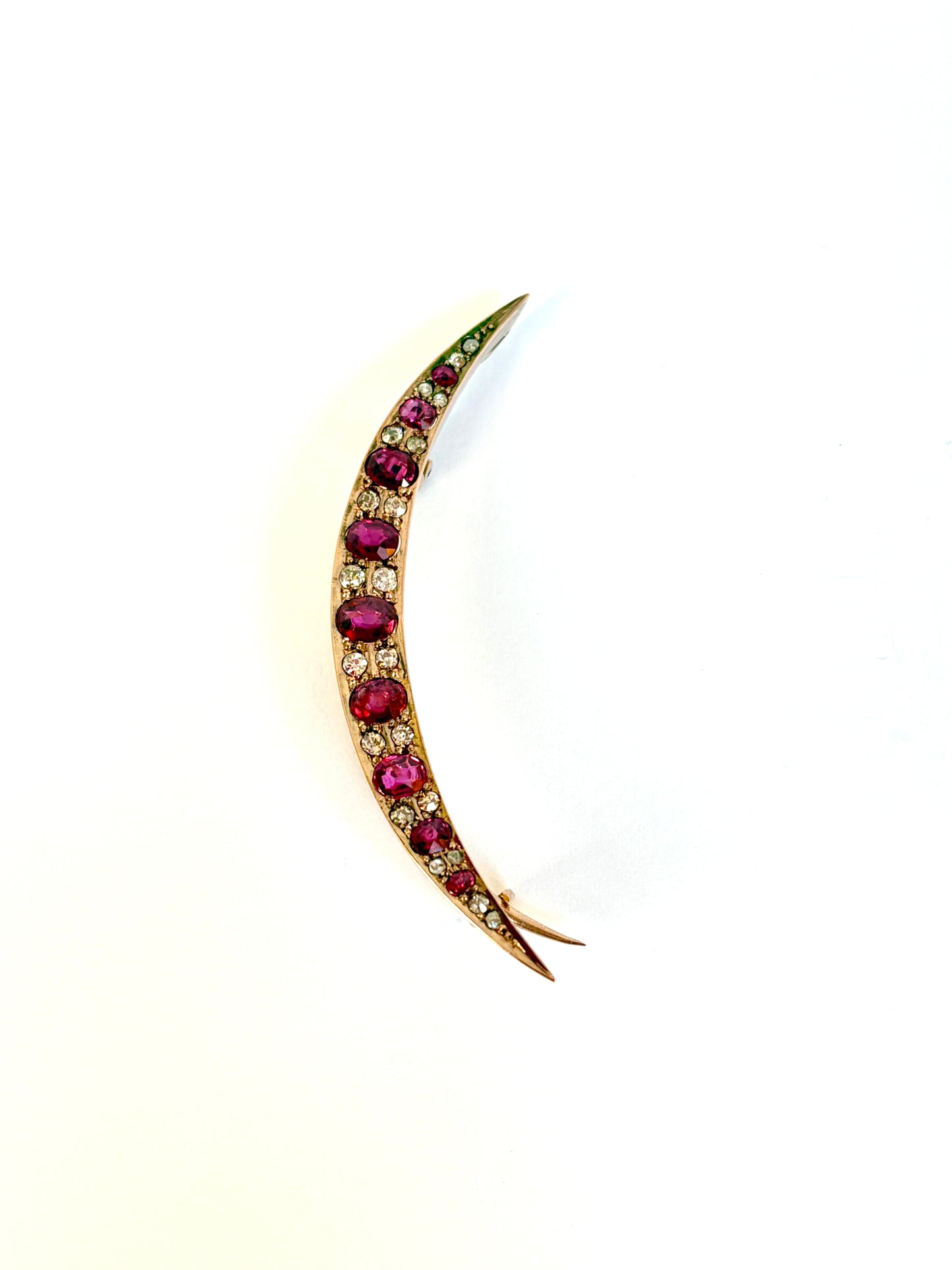 Victorian 9ct Gold Ruby/Diamond Crescent Brooch