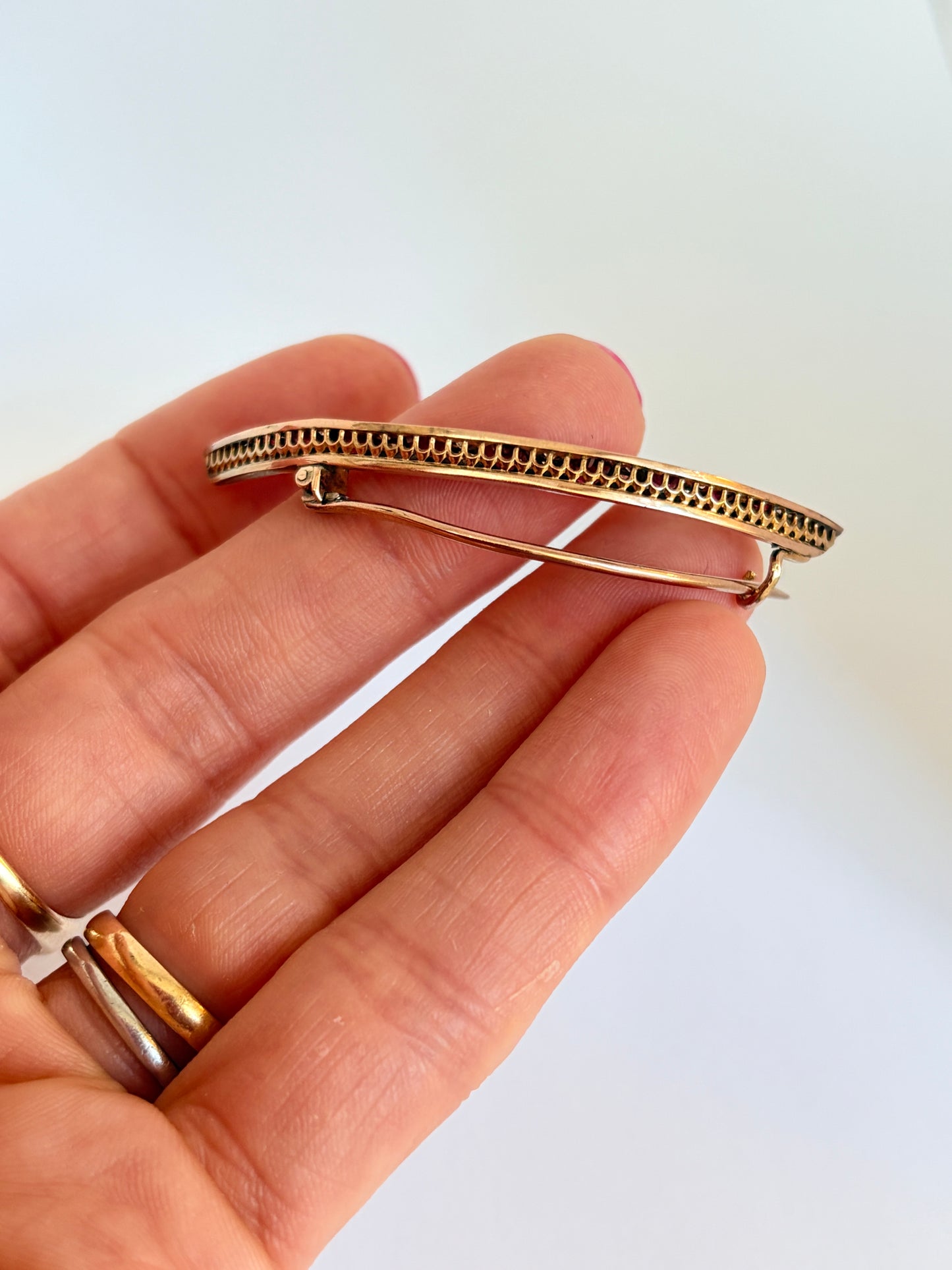 Victorian 9ct Gold Ruby/Diamond Crescent Brooch