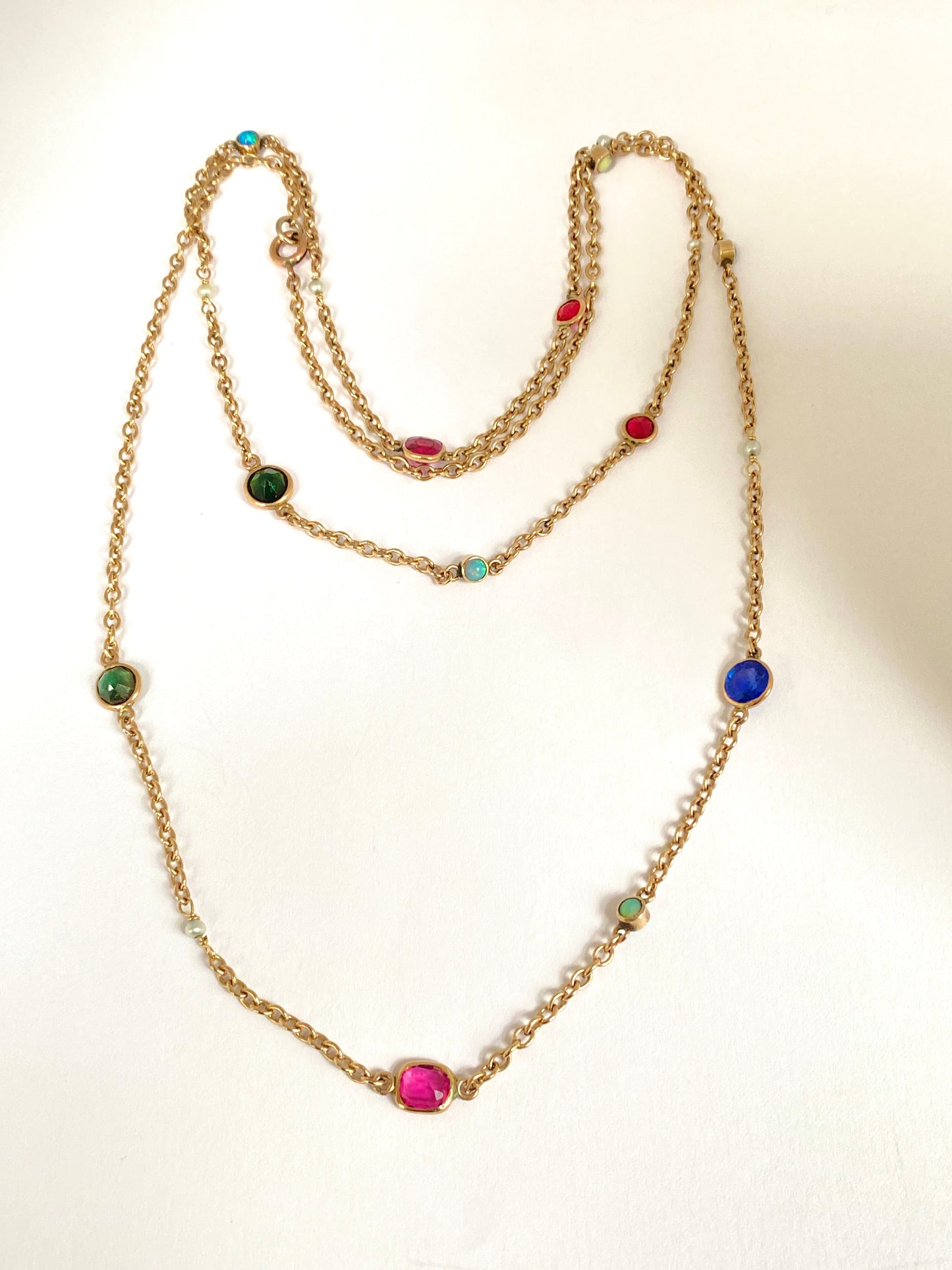 Vintage, 32 inch, 9ct Gold, MUlti Gem Chain, 8.55g