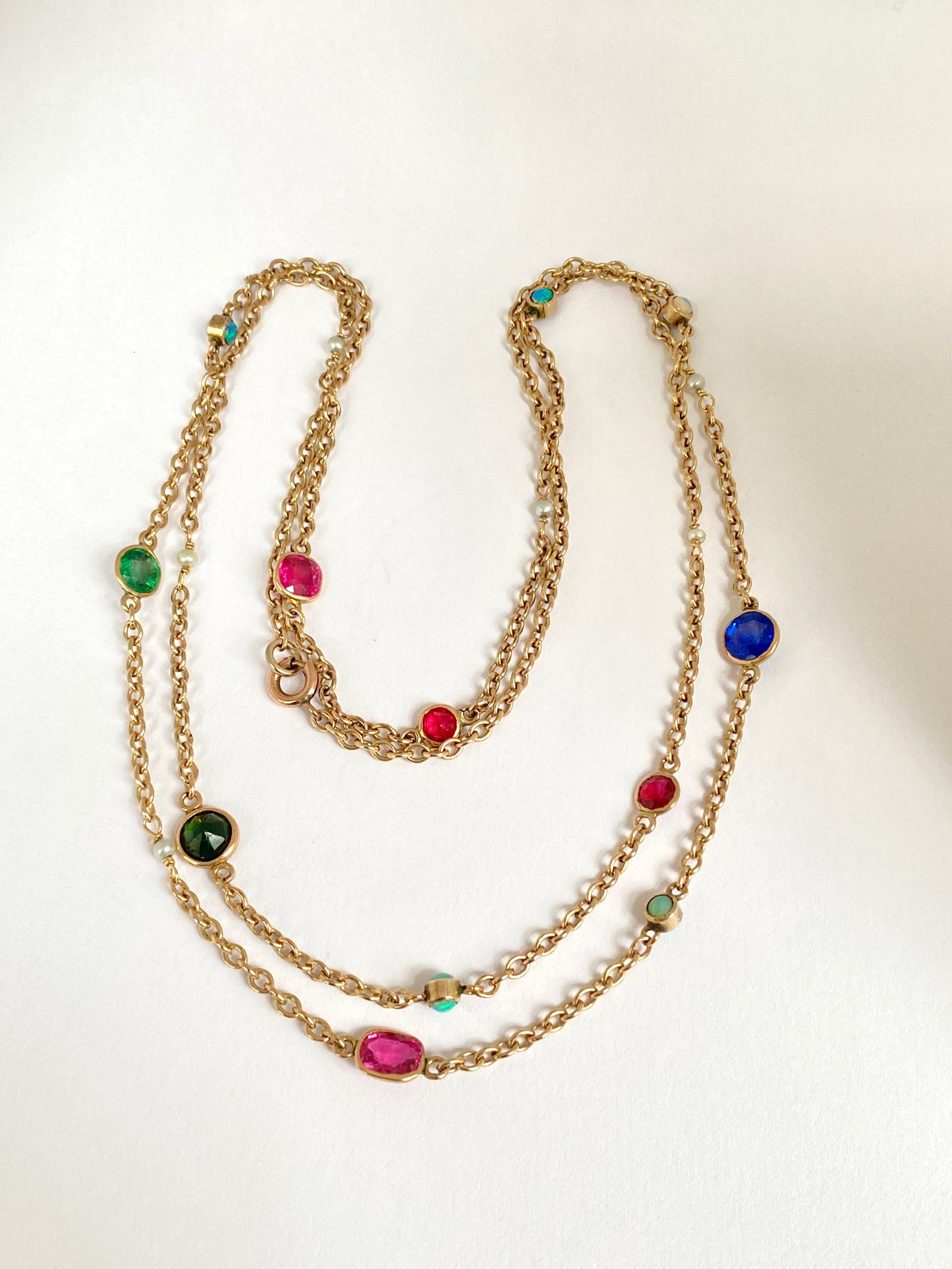 Vintage, 32 inch, 9ct Gold, MUlti Gem Chain, 8.55g