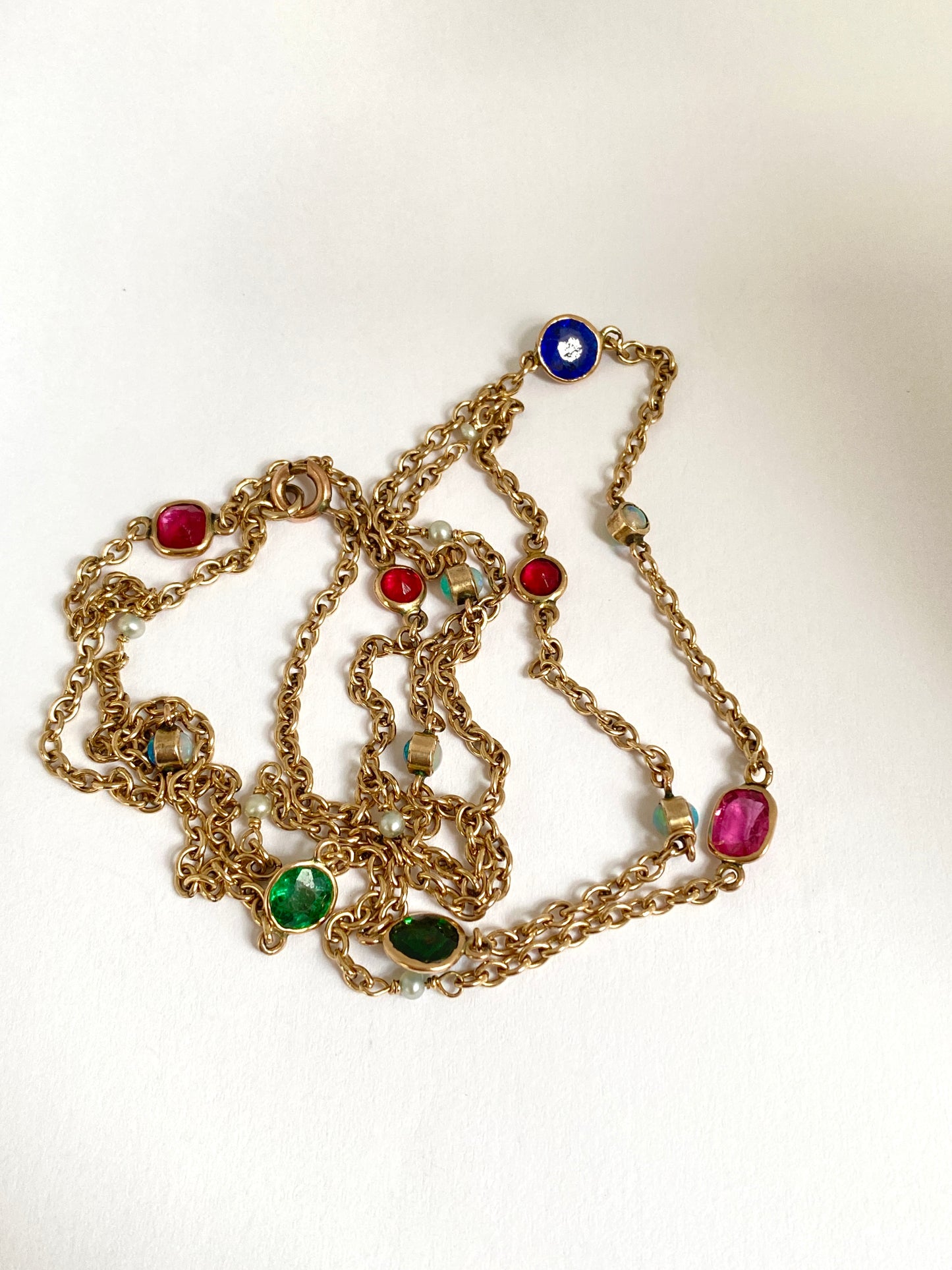 Vintage, 32 inch, 9ct Gold, MUlti Gem Chain, 8.55g