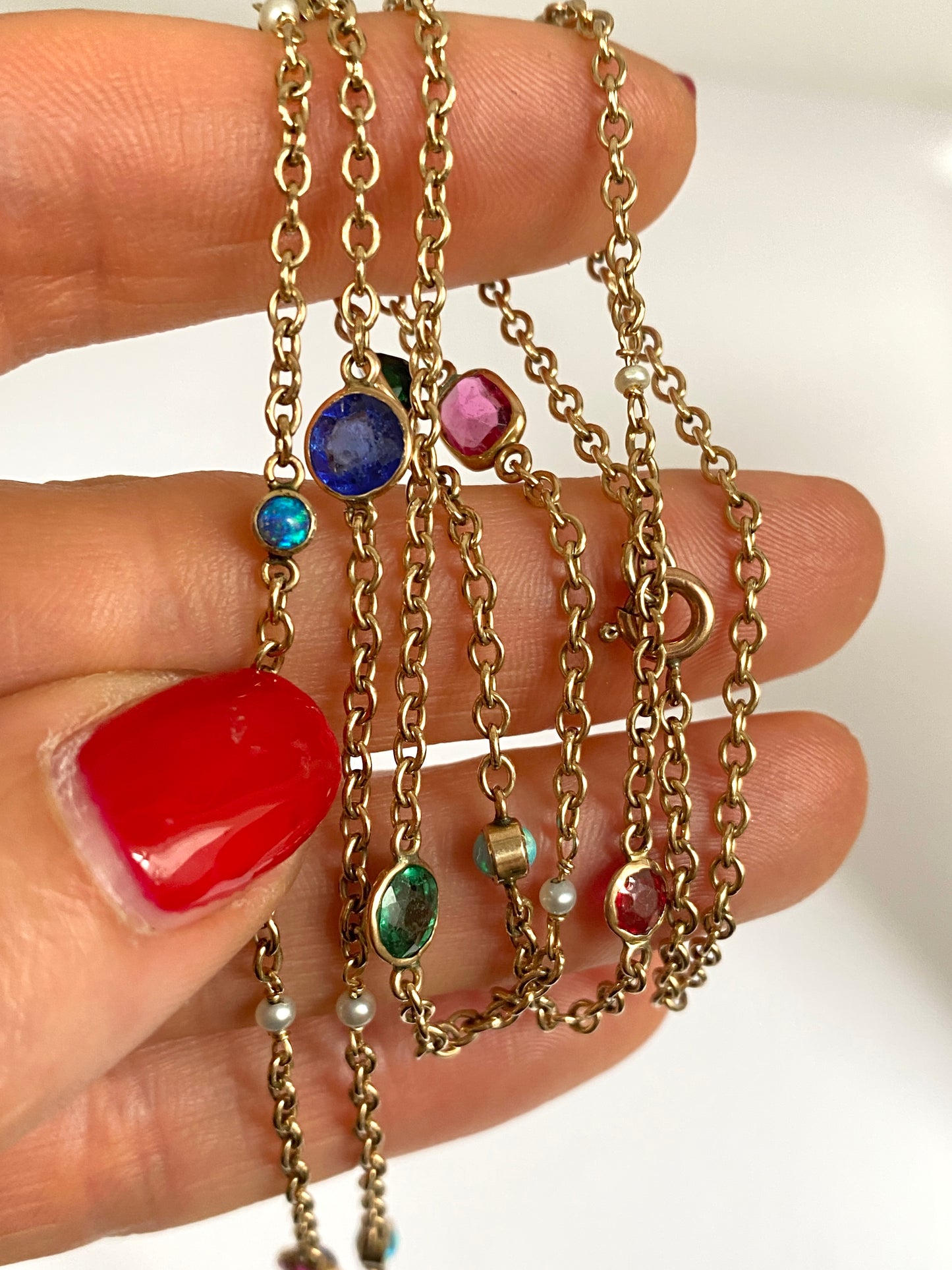 Vintage, 32 inch, 9ct Gold, MUlti Gem Chain, 8.55g