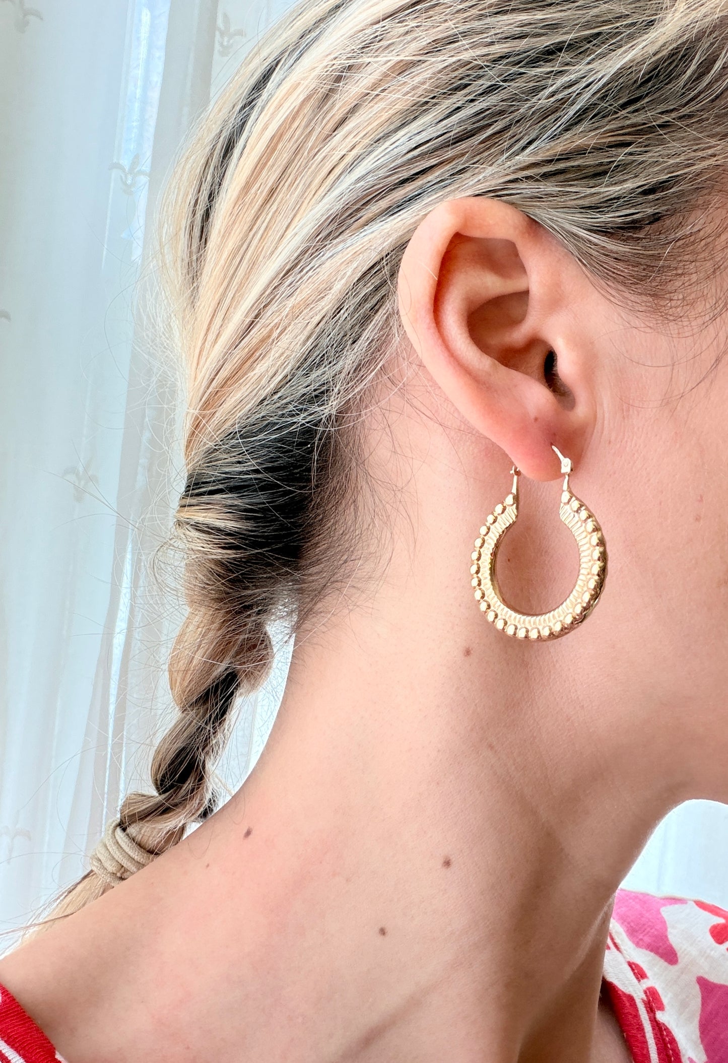 9ct Gold, Vintage Engraved Open Hoops