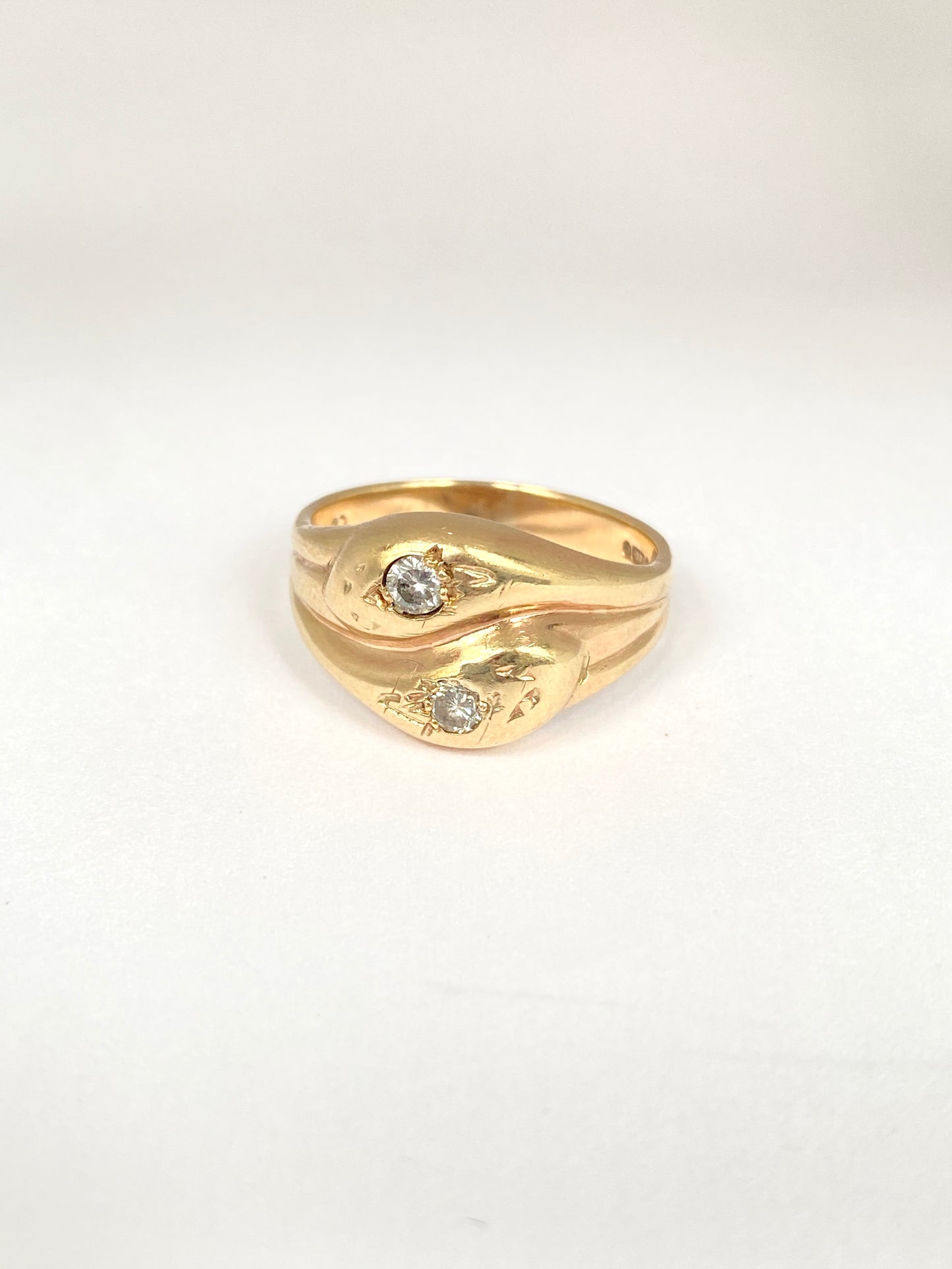 9ct Gold Vintage 9ct Gold, Double Diamond Double Snake Ring, Hallmarked London, 1961