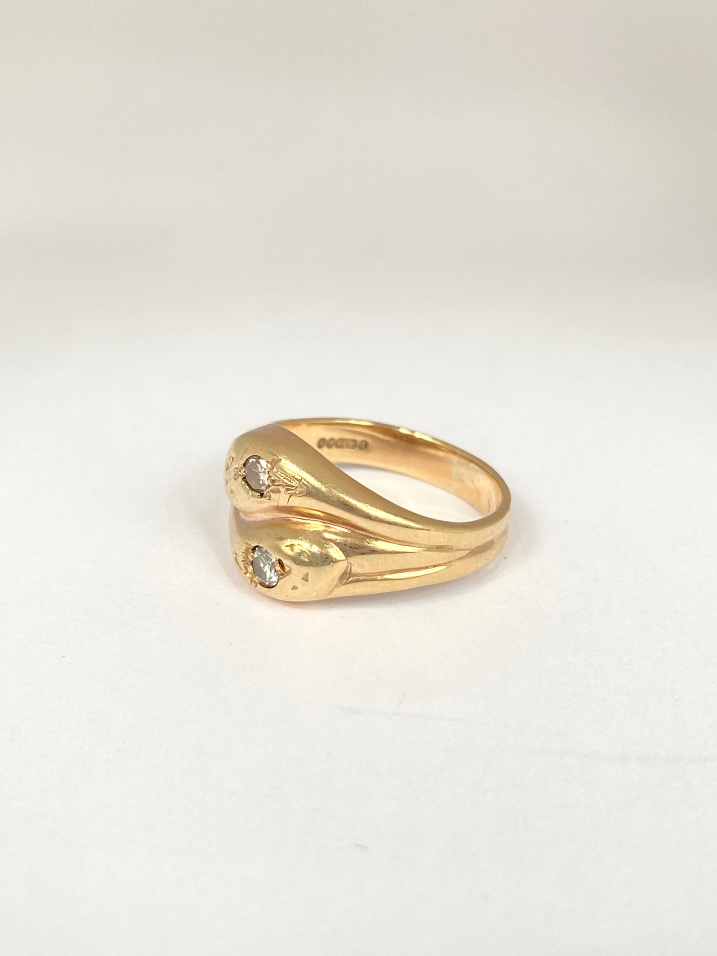 9ct Gold Vintage 9ct Gold, Double Diamond Double Snake Ring, Hallmarked London, 1961