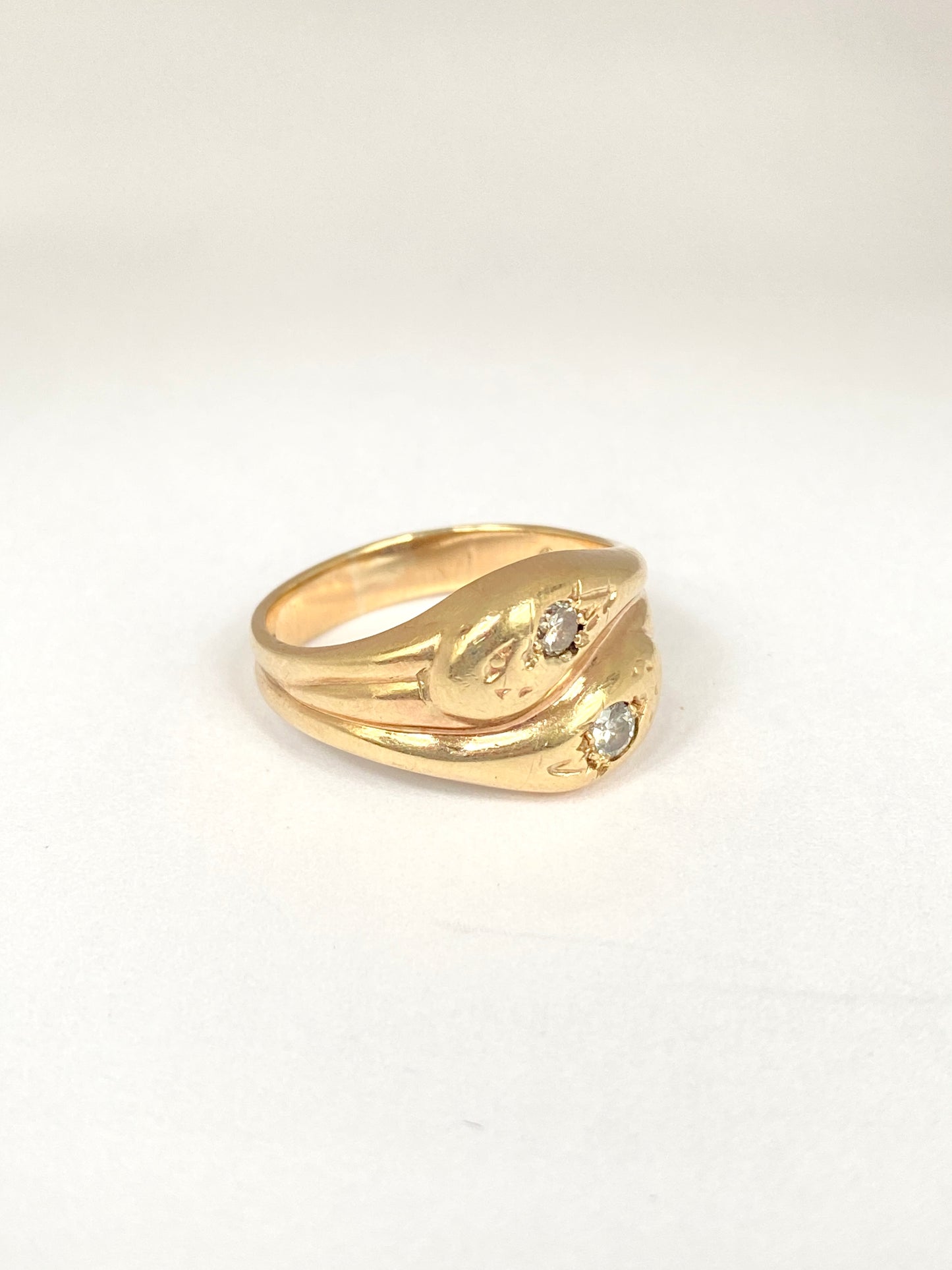 9ct Gold Vintage 9ct Gold, Double Diamond Double Snake Ring, Hallmarked London, 1961