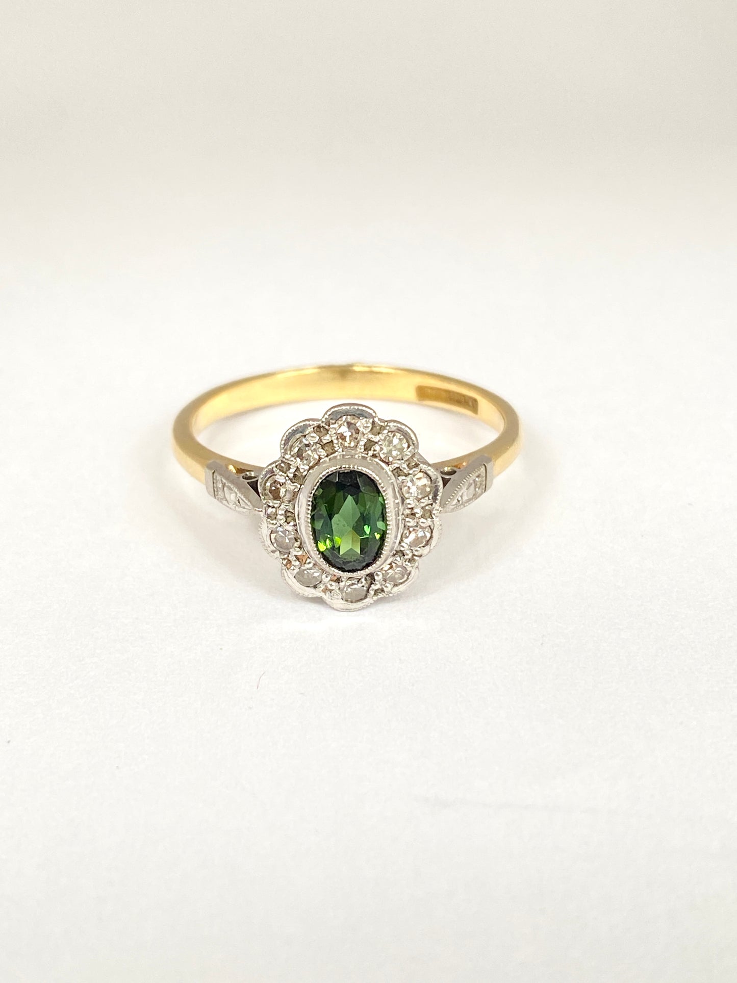 Wonderful, Vintage, 18ct Gold and Platinum Tourmaline and Diamond Cluster Ring