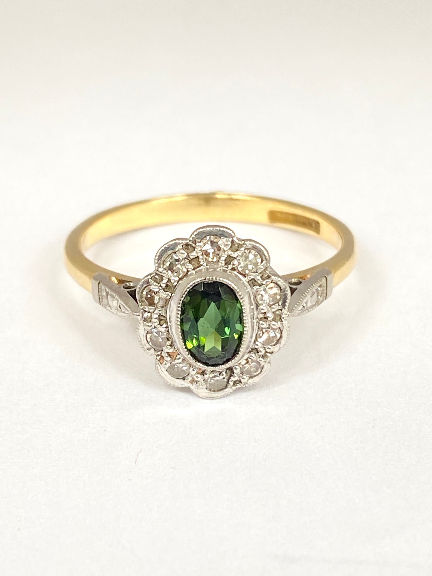 Wonderful, Vintage, 18ct Gold and Platinum Tourmaline and Diamond Cluster Ring