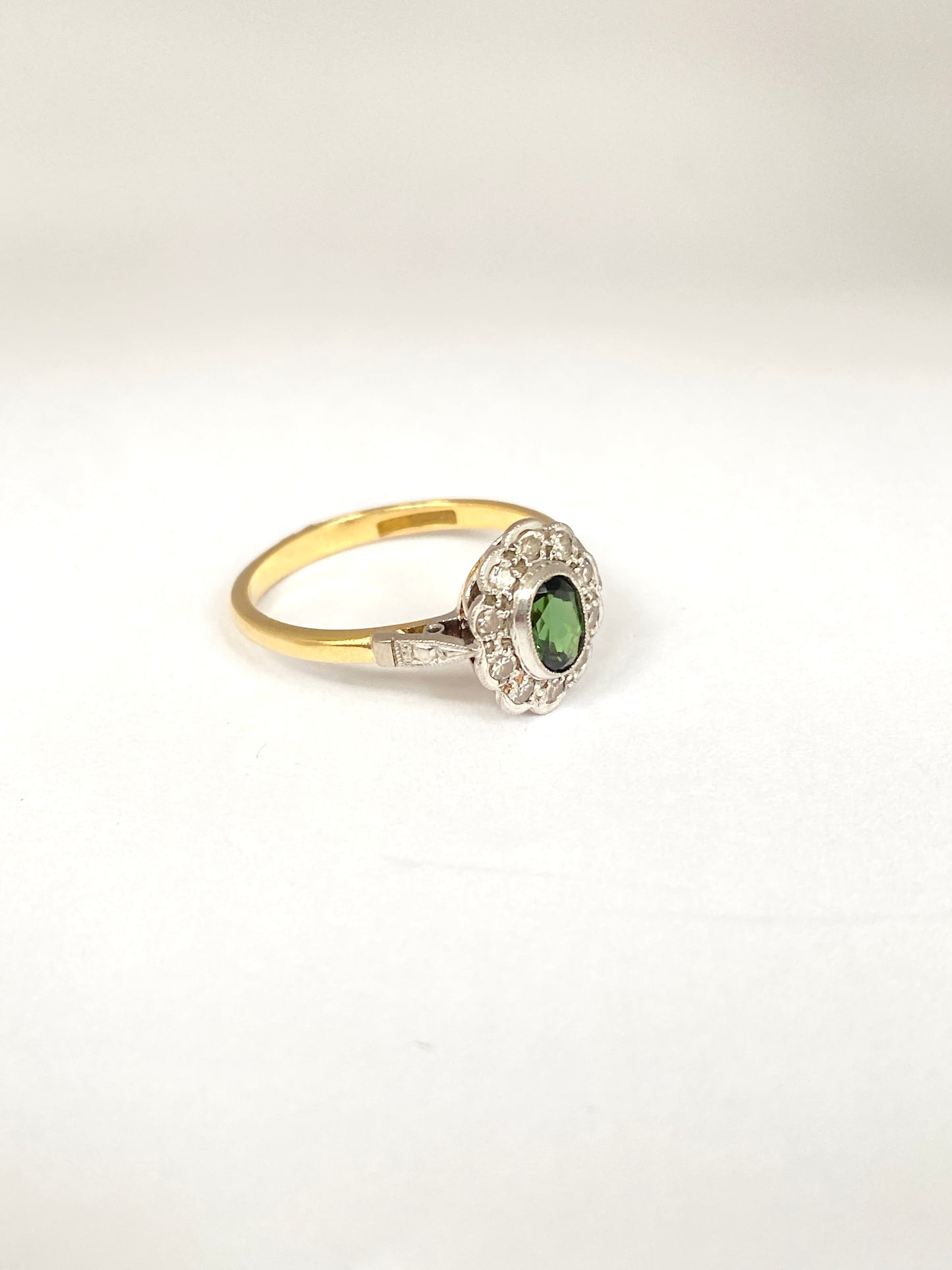Wonderful, Vintage, 18ct Gold and Platinum Tourmaline and Diamond Cluster Ring
