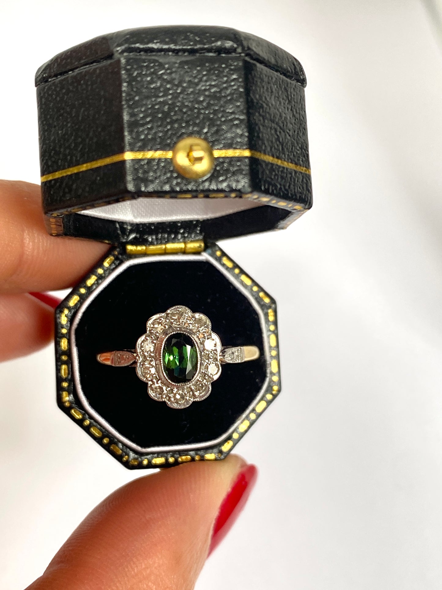 Wonderful, Vintage, 18ct Gold and Platinum Tourmaline and Diamond Cluster Ring