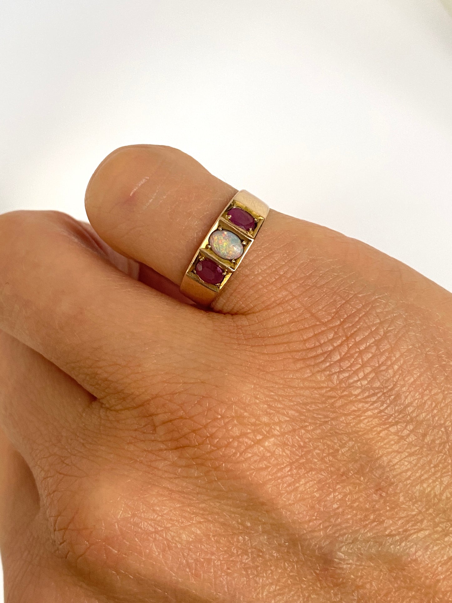 RESERVED 9ct Gold, Vintage, Opal and Ruby Ring