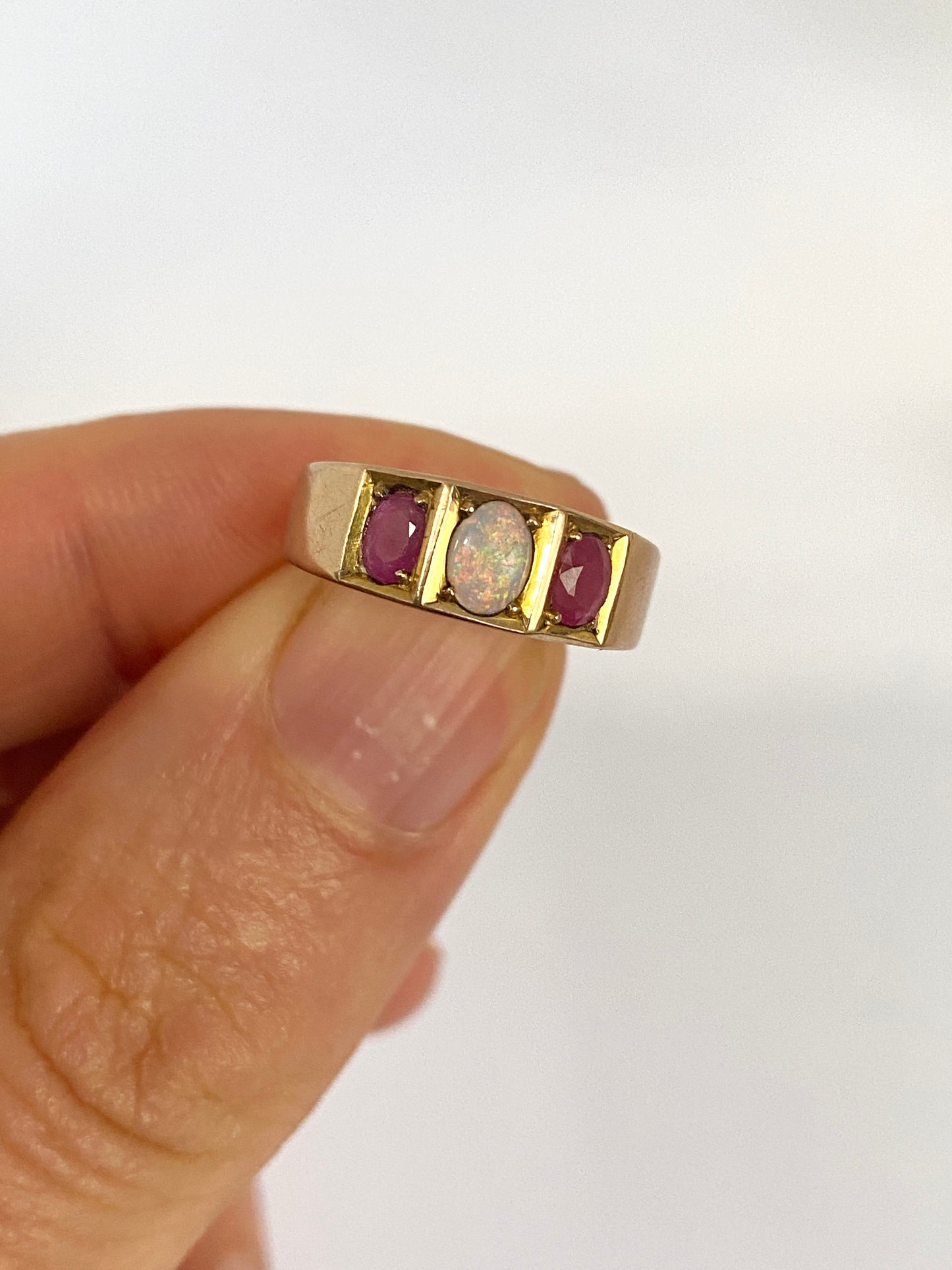 RESERVED 9ct Gold, Vintage, Opal and Ruby Ring