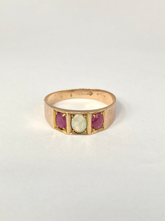 RESERVED 9ct Gold, Vintage, Opal and Ruby Ring