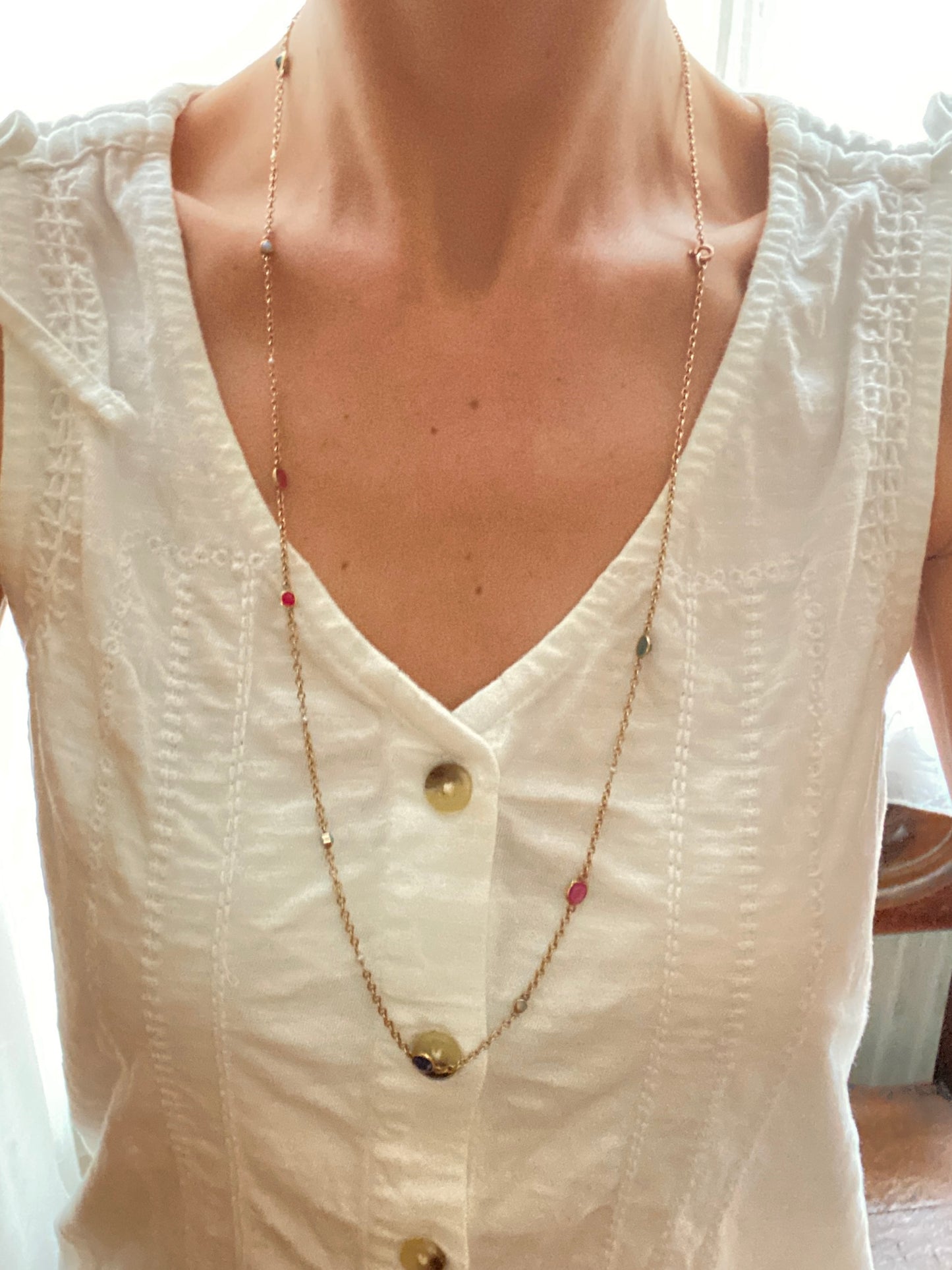 Vintage, 32 inch, 9ct Gold, MUlti Gem Chain, 8.55g