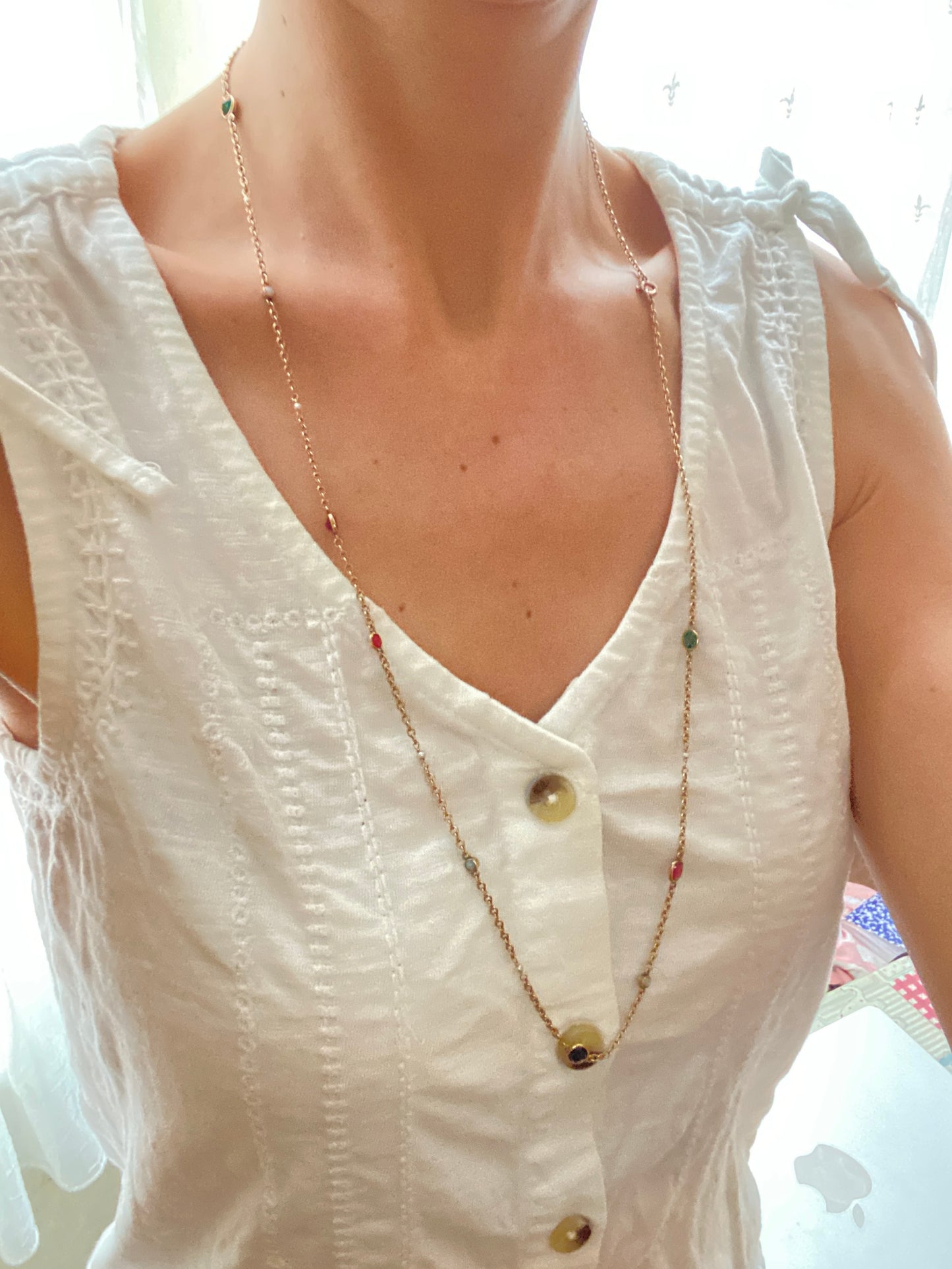 Vintage, 32 inch, 9ct Gold, MUlti Gem Chain, 8.55g