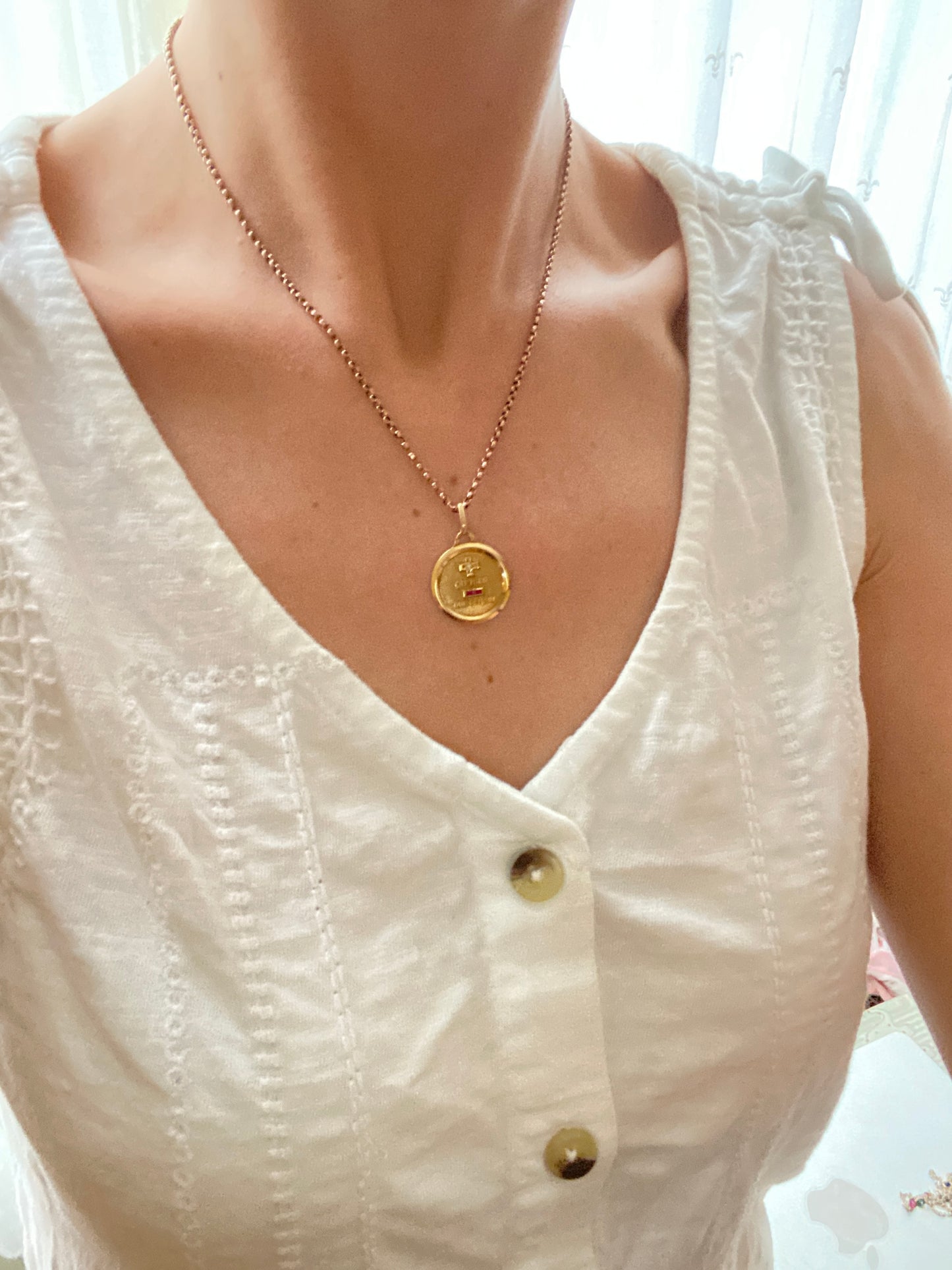 Vintage, 18ct Gold, Diamond and Ruby French Augis Love Pendant, 'Qu'hier - Que demain'