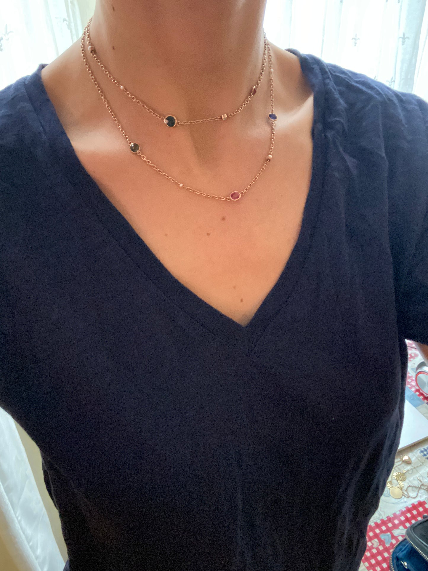 Vintage, 32 inch, 9ct Gold, MUlti Gem Chain, 8.55g